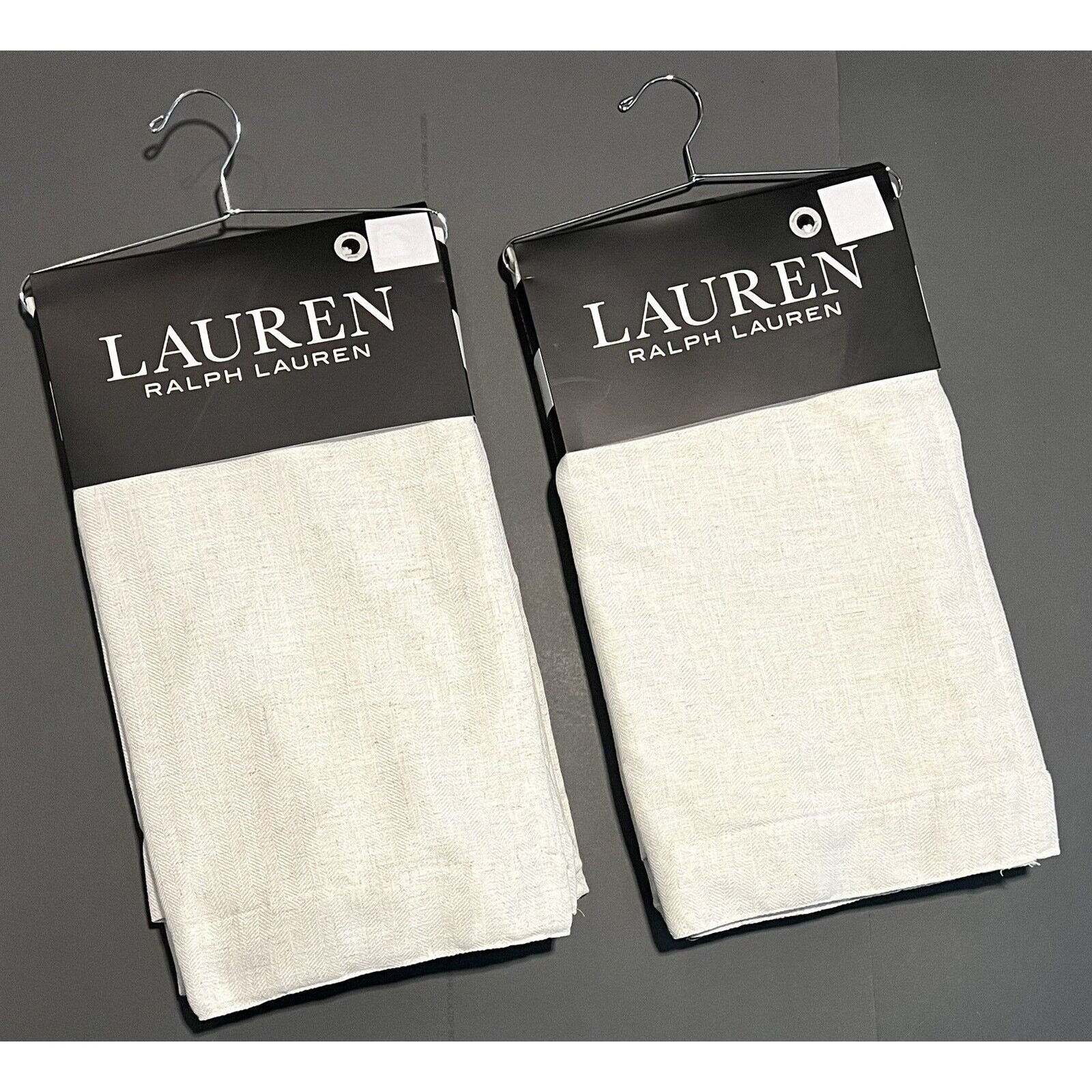 4 Ralph Lauren Linen Herringbone BLACKOUT Window Curtains Panels 52×96″ Natural
