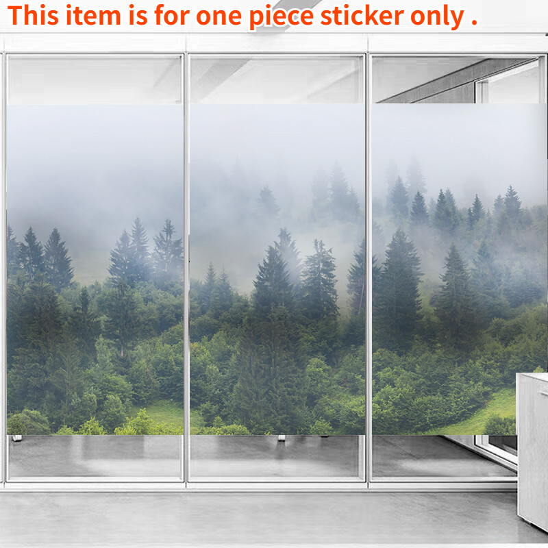 1x Frosted Window Film Privacy Film Static Cling Glass Sticker 3D Forest Scenery