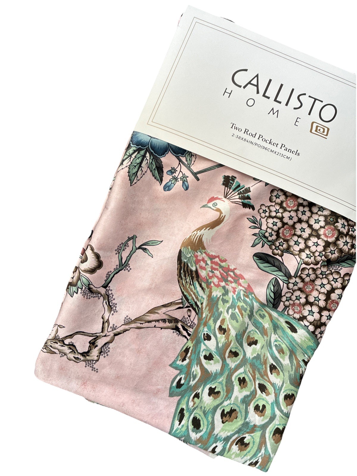 New Callisto Home Two Rod Pocket Panels 2 x 38″ x 84″ Peacock Birds Curtains
