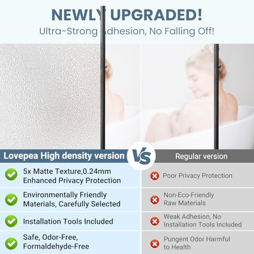 Lovepea Frosted Glass Window Privacy Film 24 Hour Two Way 17.5 x 78.7 Inch Pure