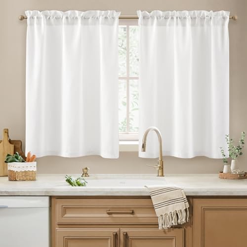 Non-See-Through Privacy Sheer Kitchen Curtains 30″W x 36″L (Pack of 2) White