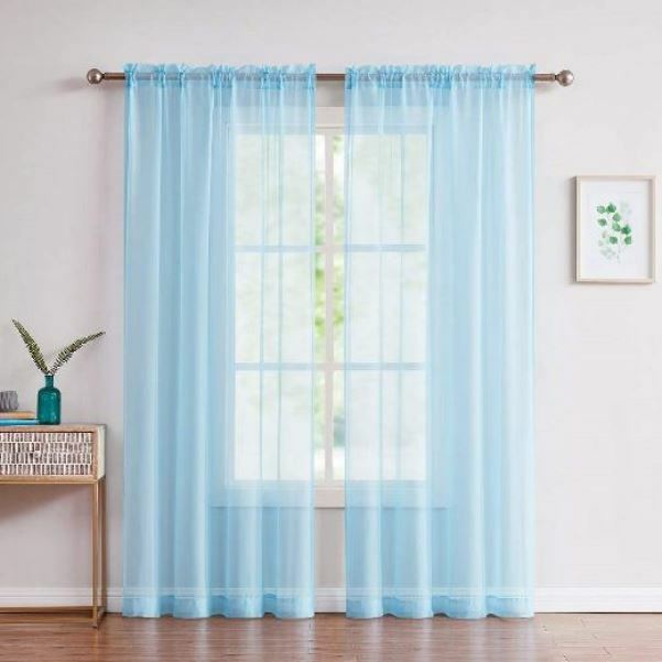 SEARS DRIFTWOOD FEDERAL LIGHT BLUE SHEER 2 PANEL SET WITH TIE BACKS 64″ LONG