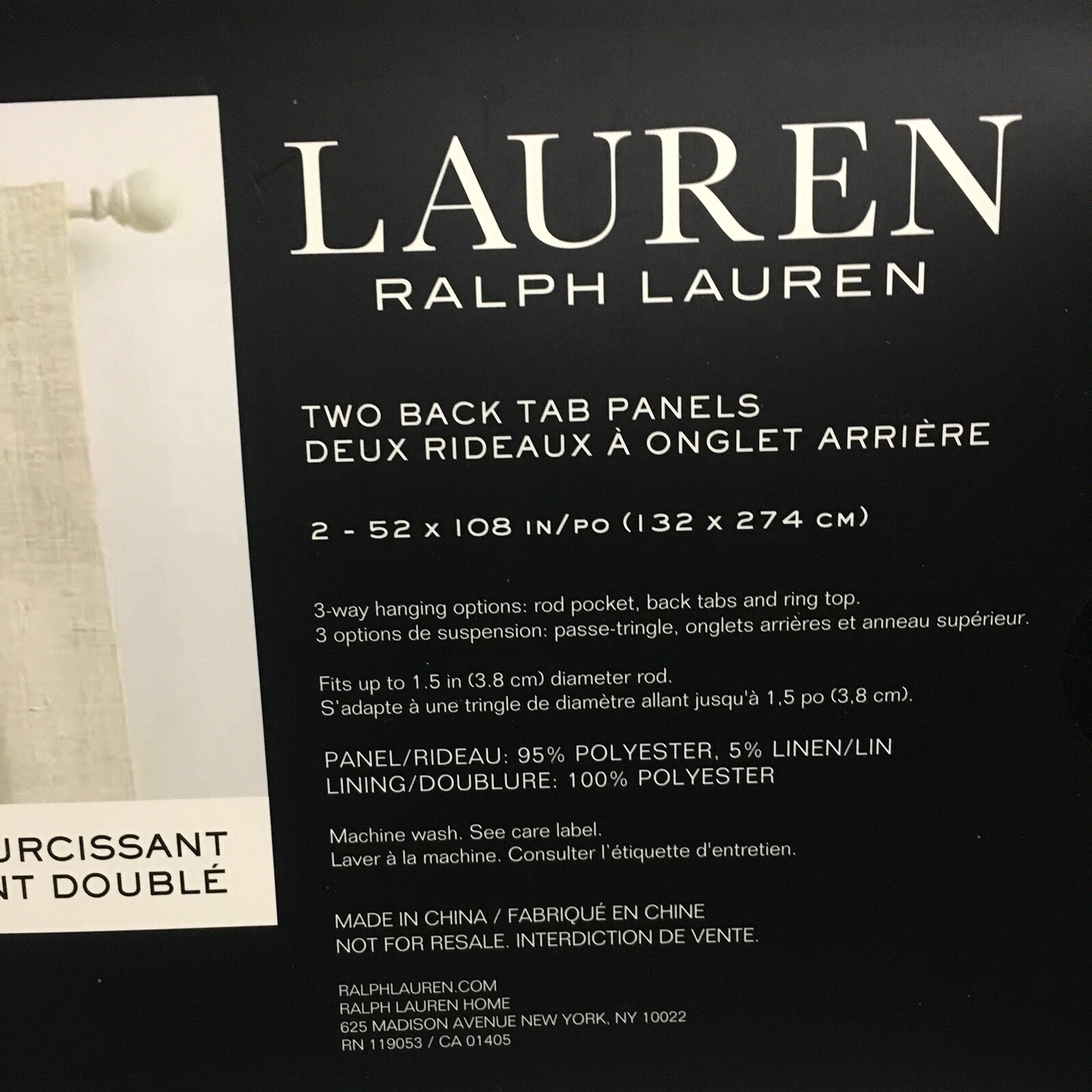 2pc Ralph Lauren Linen Herringbone Blackout Panel Window Curtains 52×108 Natural