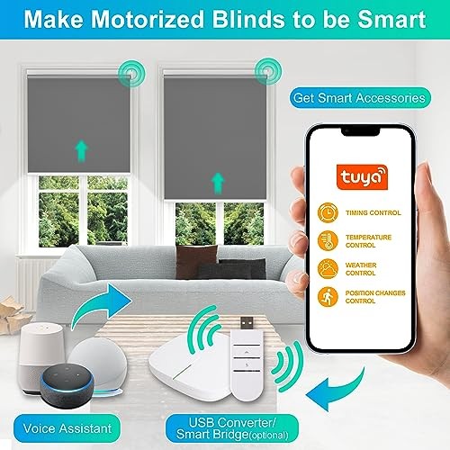 Motorized Roller Blinds with Remote Control for Windows, Blackout Smart