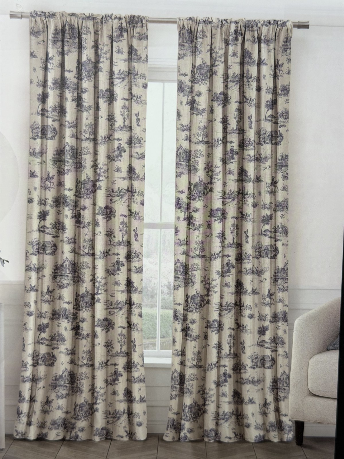 New Envogue French Country Toile Cottage Drapes Curtains 37″ x 96′ Set of 4