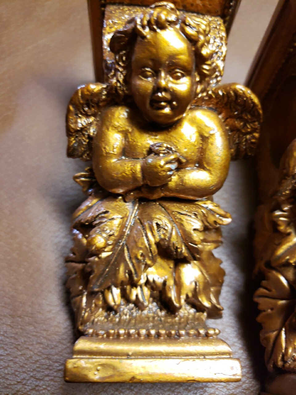 Two Ornate Resin Angel/Cherub Wall Swag Curtain Rod Corbels Sconces
