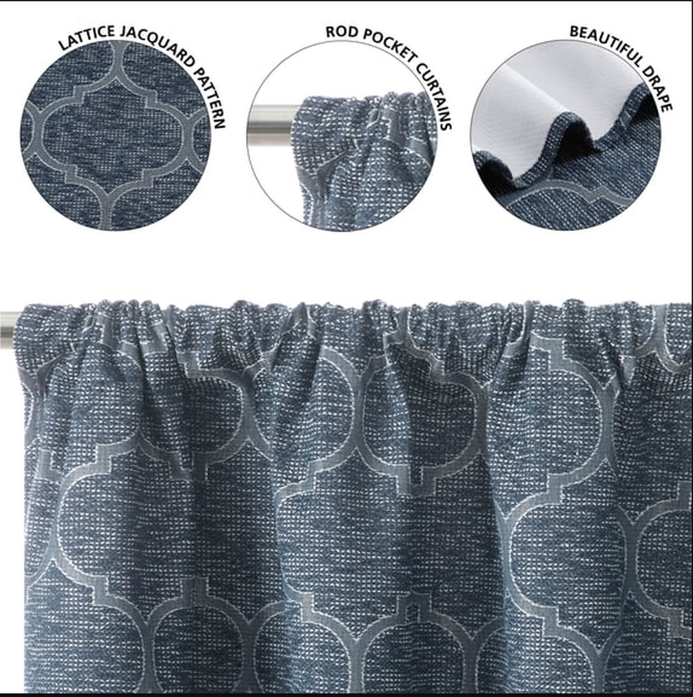 Mainstays Jacquard Blackout Panel Pair, Set of2 Curtains,Blue Ogee,37″W x 84″L