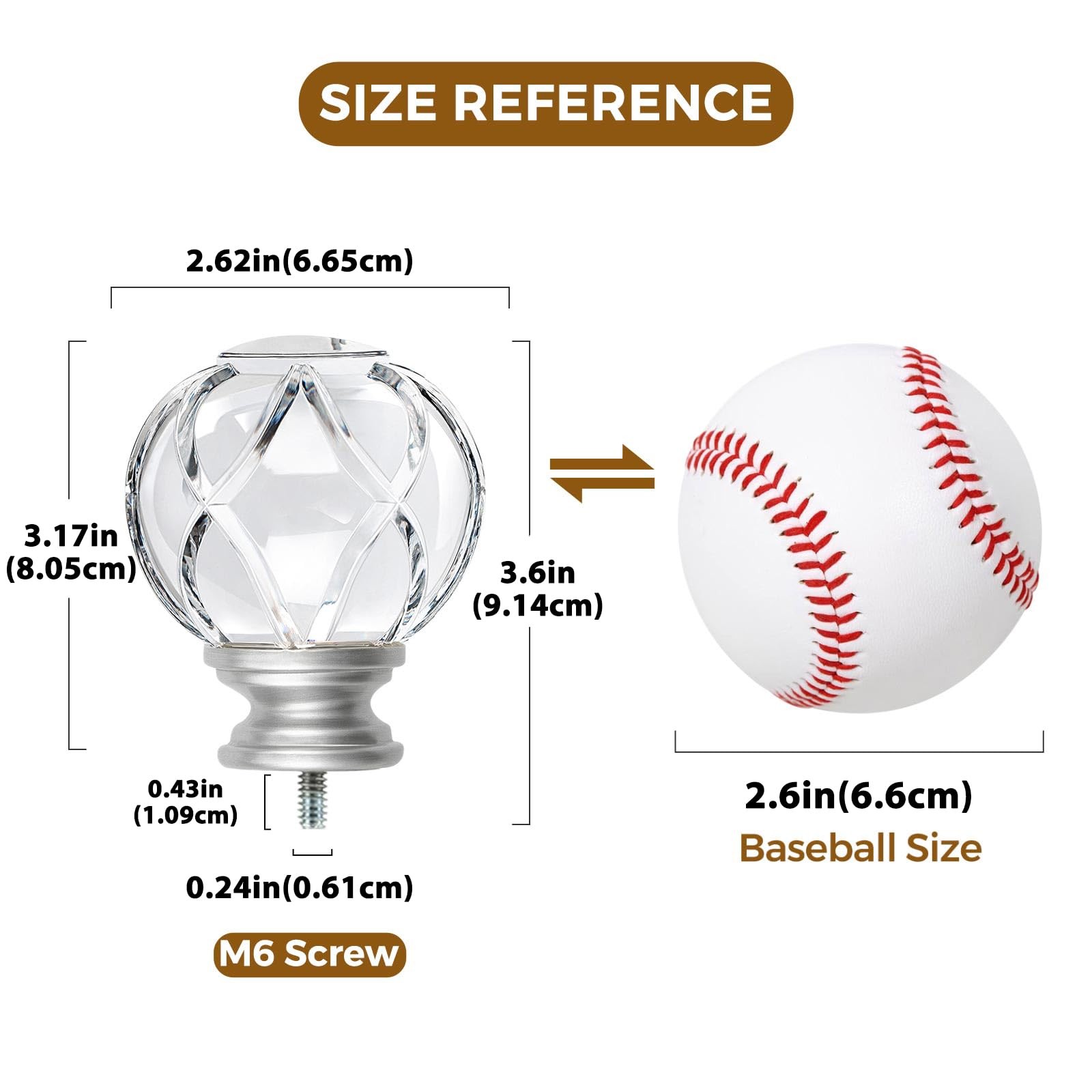 Crystal Netted Texture Replacement Finials for 1 or 7/8 Inch Curtain Rods, Sl…