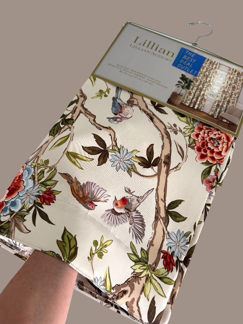 Lillian August Window Curtains 2 Panels 38 x 96″ Cream Birds Drapers Back Tab