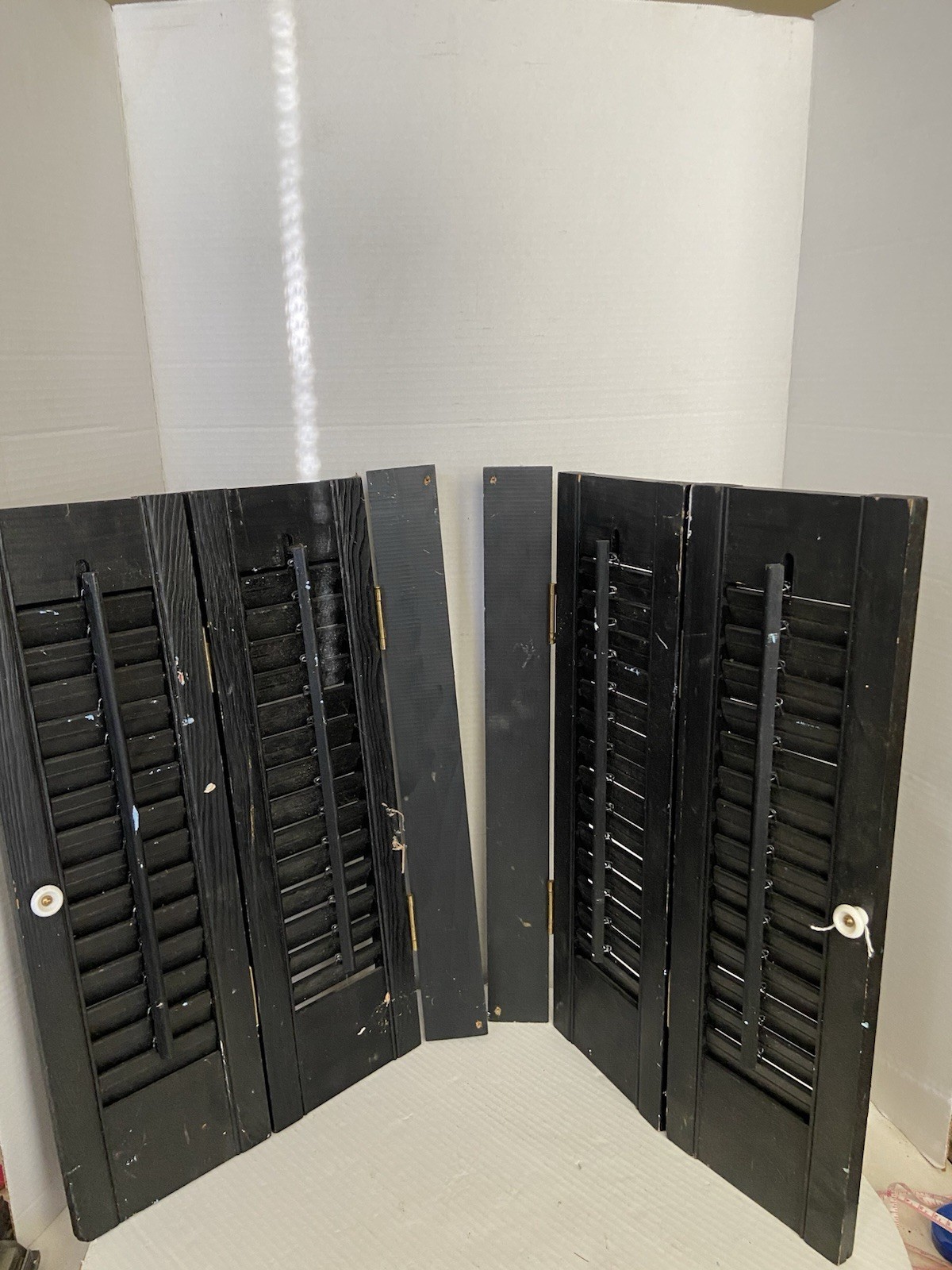 Vintage pair Louver Shutters 20” Tall x 14 1/2”Wide Wood Interior Farmhouse.