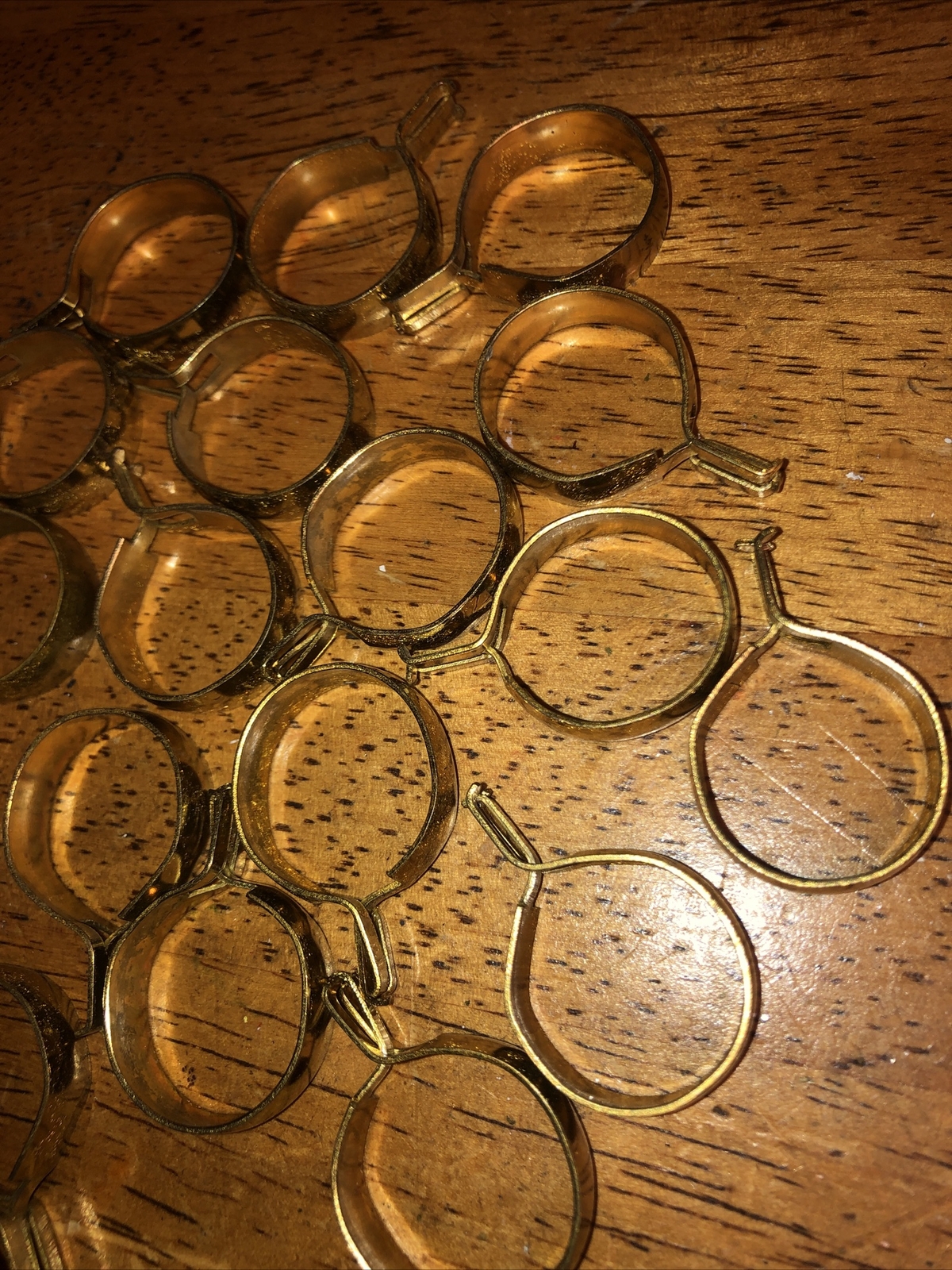 22 Vintage Bright Brass Finish Clip-On Cafe Curtain Drapery Rings 7/8 Inch