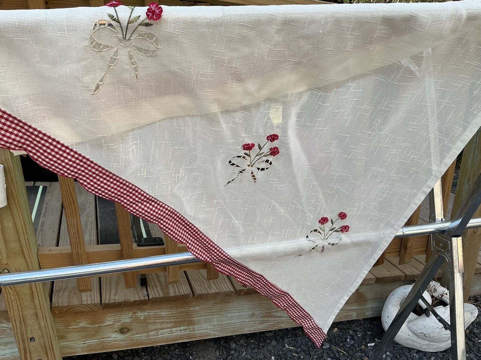 Sheer 3D Floral Red Gingham Check Cottage Core Swag Valance Panels 30×36” A39