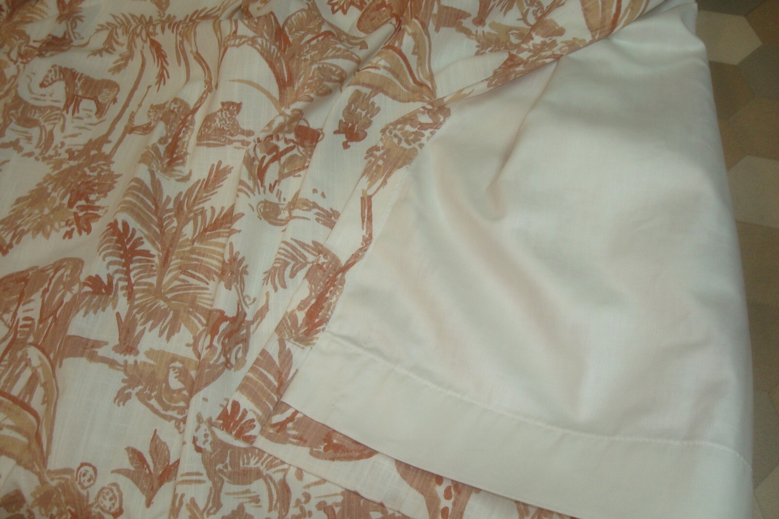 New One Pair Custom Lined DRAPES Meru African Animal Toile Clay Pleated 84″ lg
