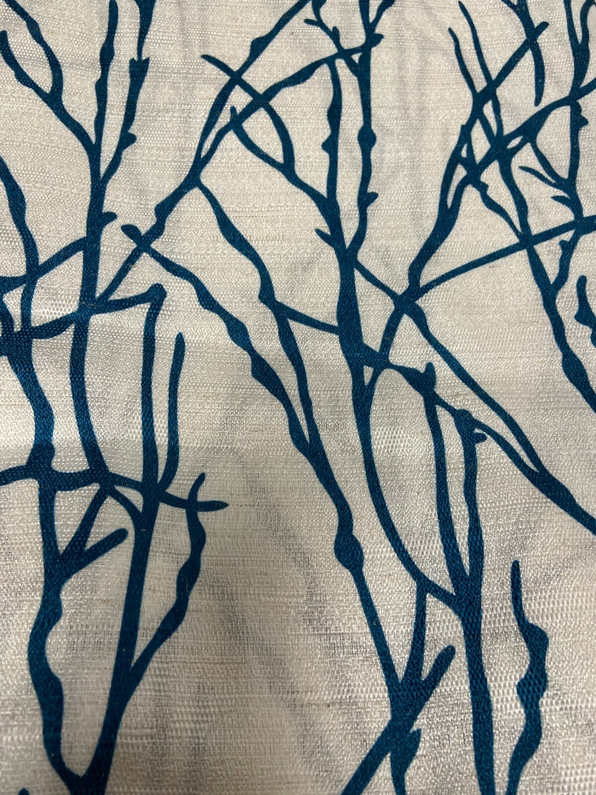 2 Curtains White And Teal Branches Linen Blend Grommet Panels 54″ by 96″ Each