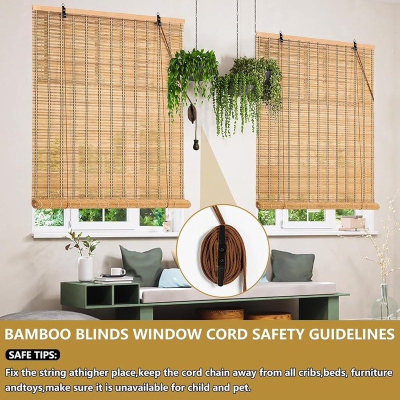 Bamboo Roll Up Shades Light Filtering Privacy Easy Installation Blinds New