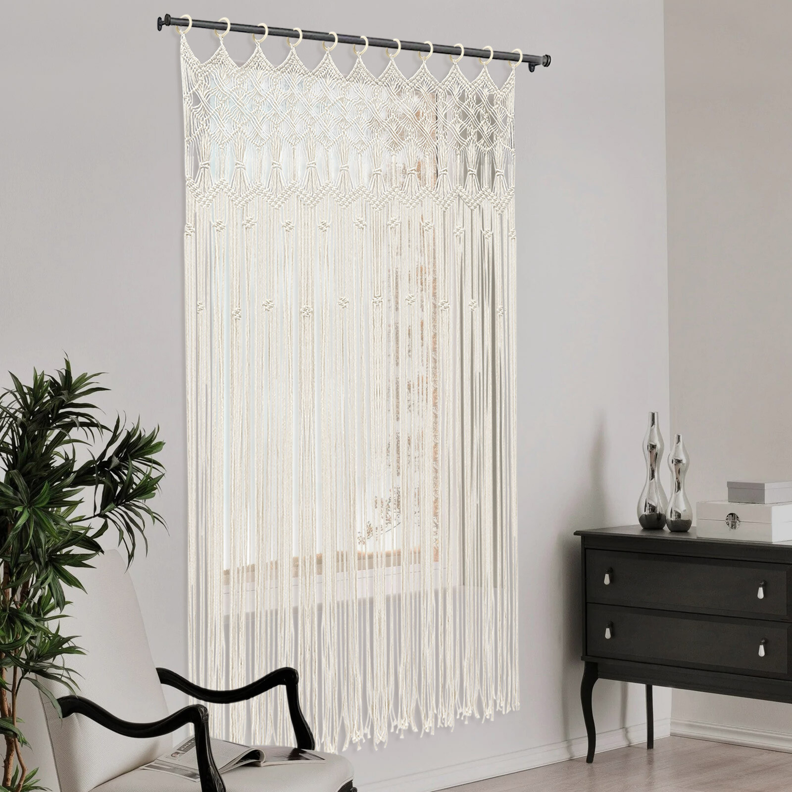 Bohemian Style Woven Tassel Curtain Wall Hanging Tapestry Window Curtains Decor