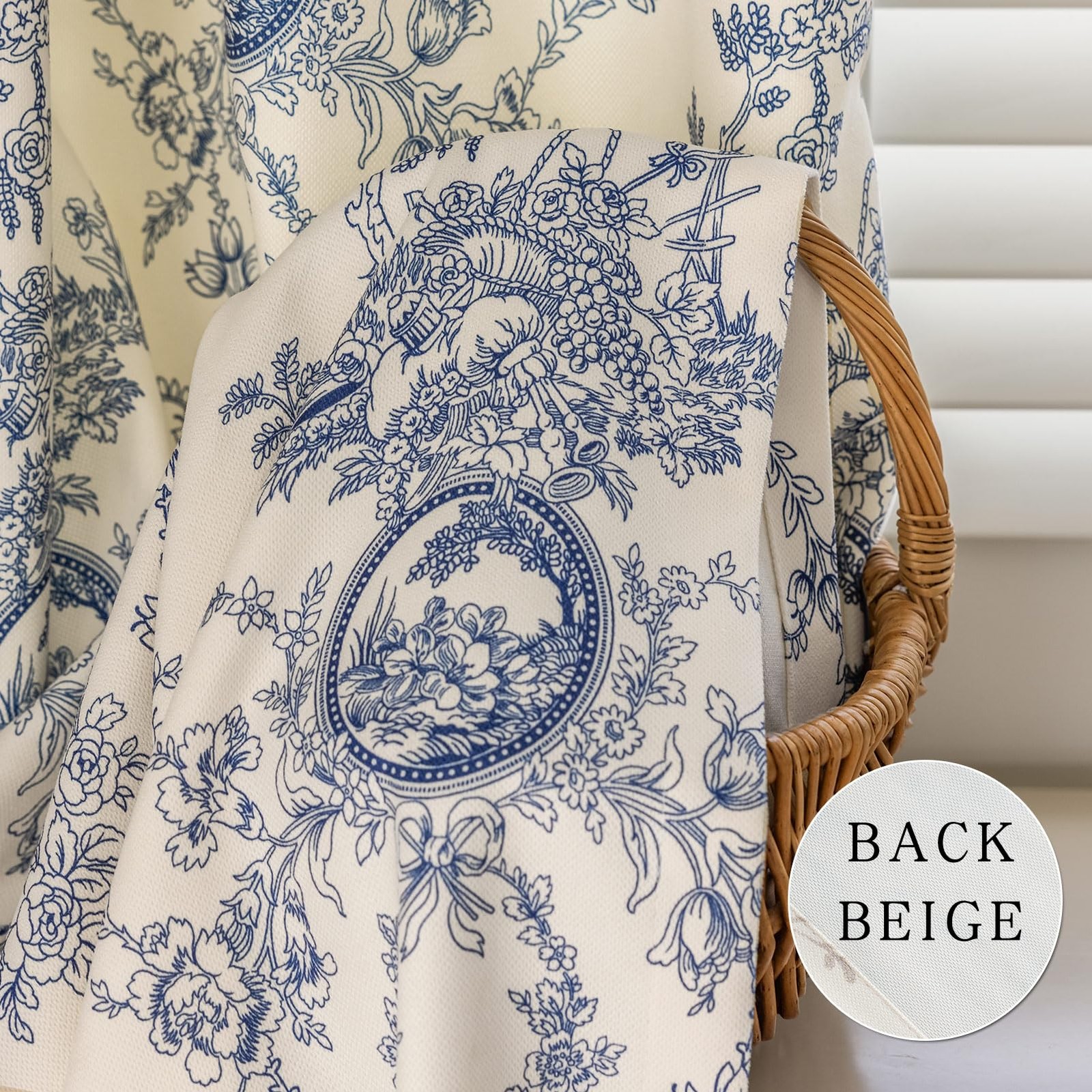 SUOUO Blue and White Floral Chenille Curtains 52″W x 84″L (Pack of 2),