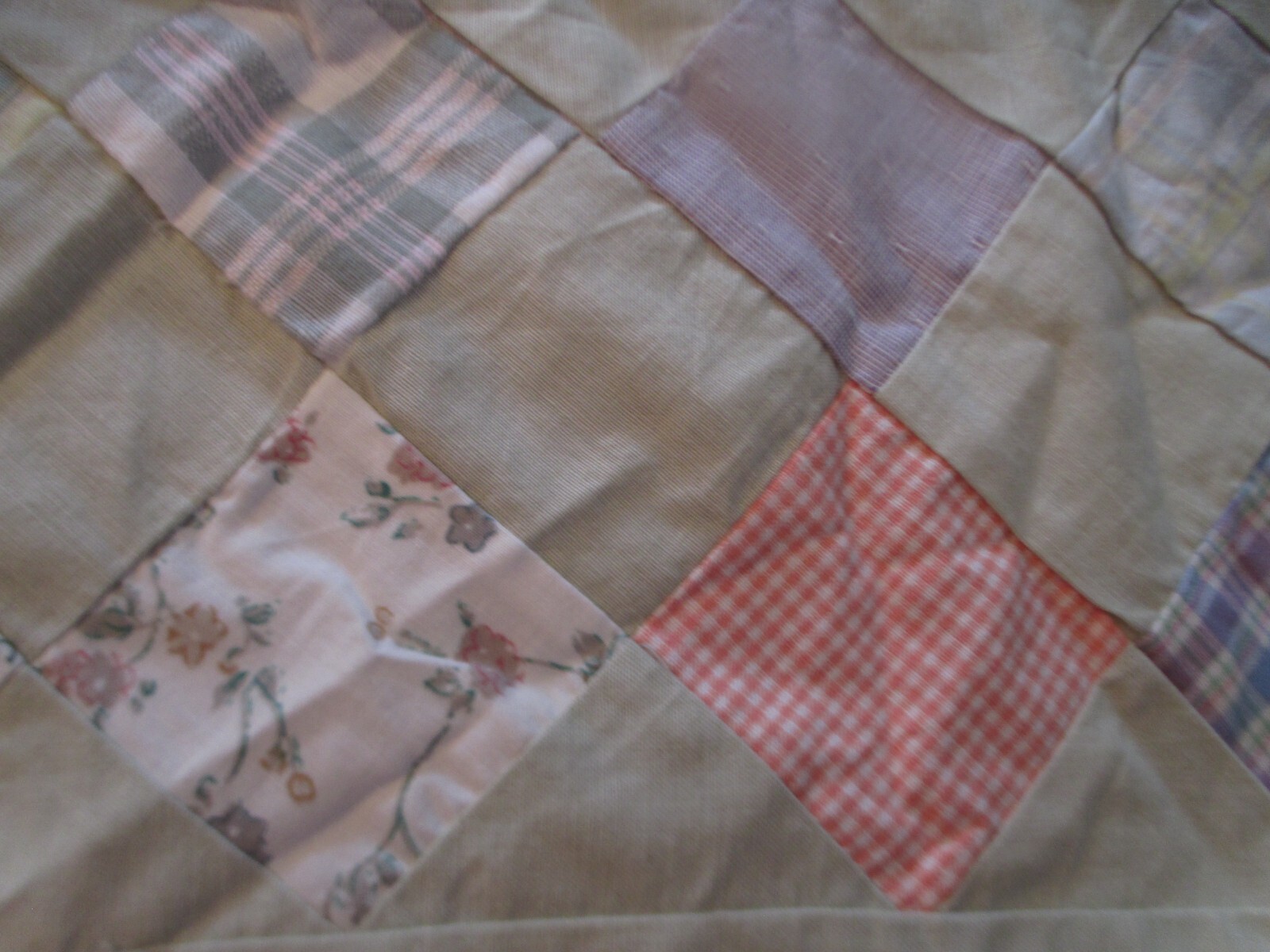 3 KIDSLINE Patchwork Floral Plaid Light green Tab Curtains Valances