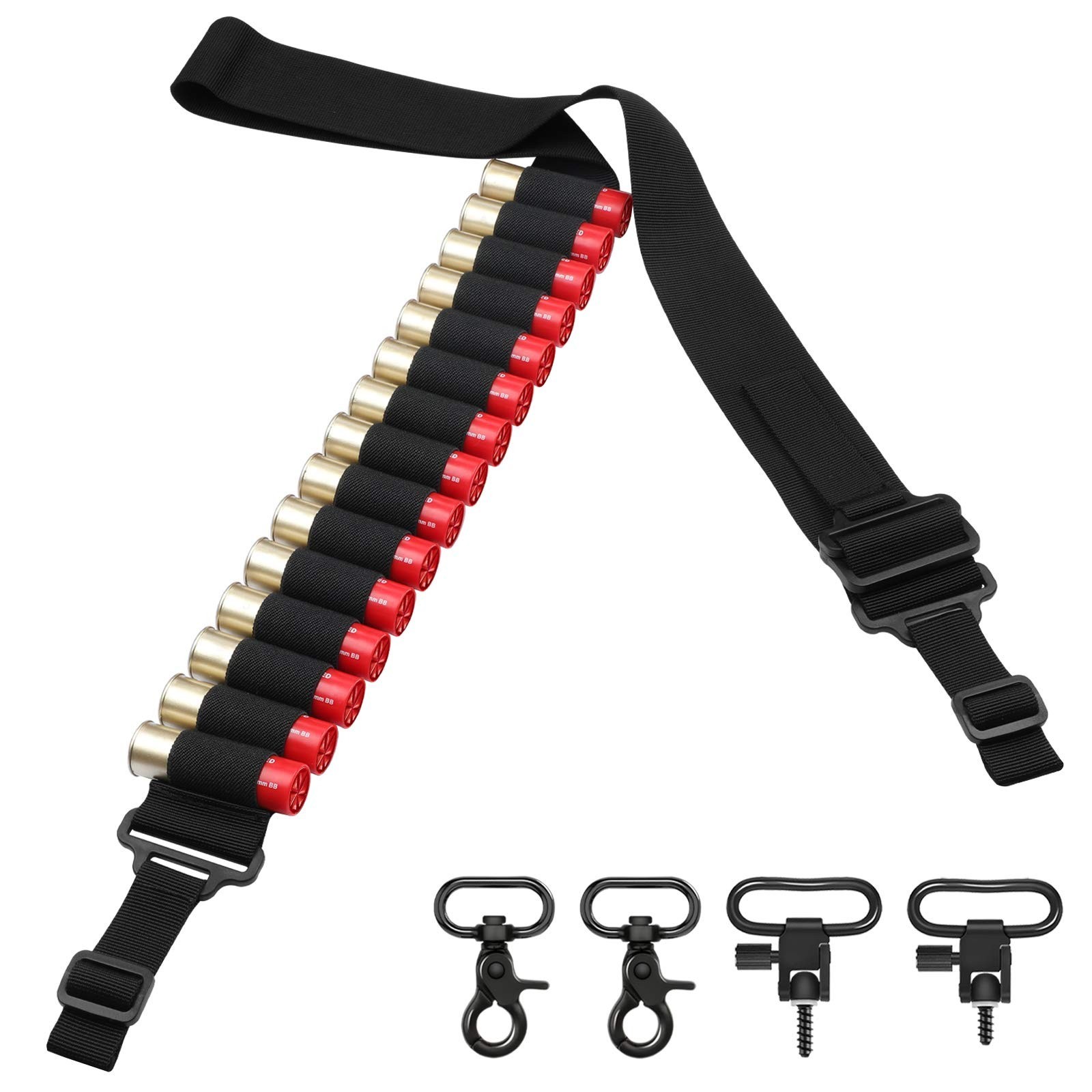 Bedone Shotgun Sling with 15-Round(12 Gauge) Shellholder, Metal Hooks and Mil…