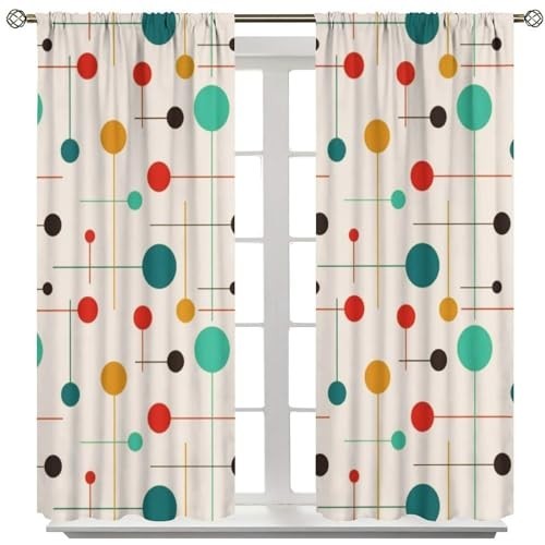 Mid Century Modern Curtains – Retro Atomic Starburst Geometric Window Drapes 42x