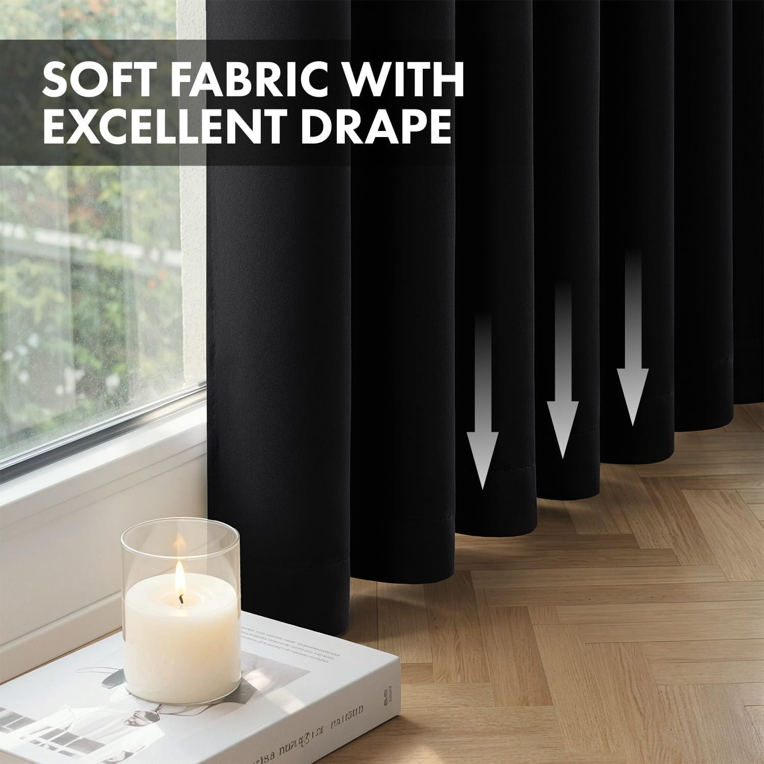 MIULEE Black Pinch Pleat Blackout Curtains 96 Inch Length 2 Panels Set for Bedro