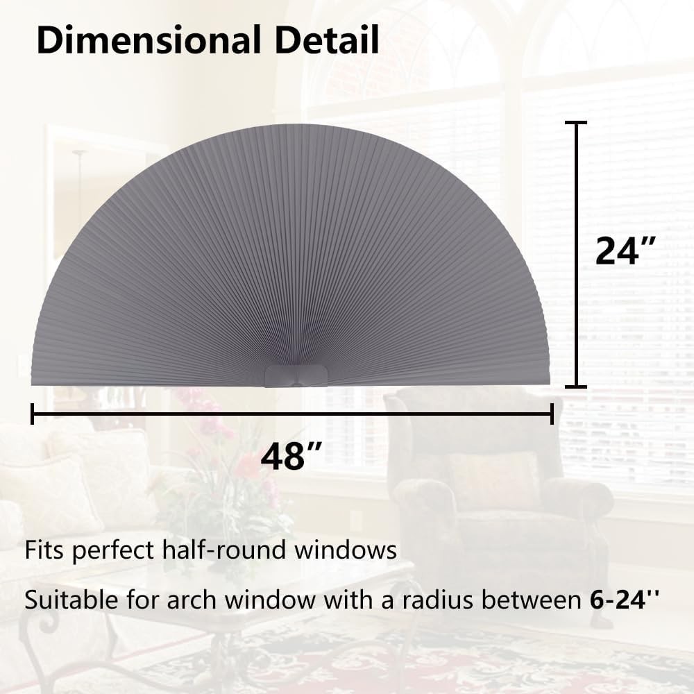 SEEYE 2-Pack Half Circle Blackout Shades 24″ Gray White