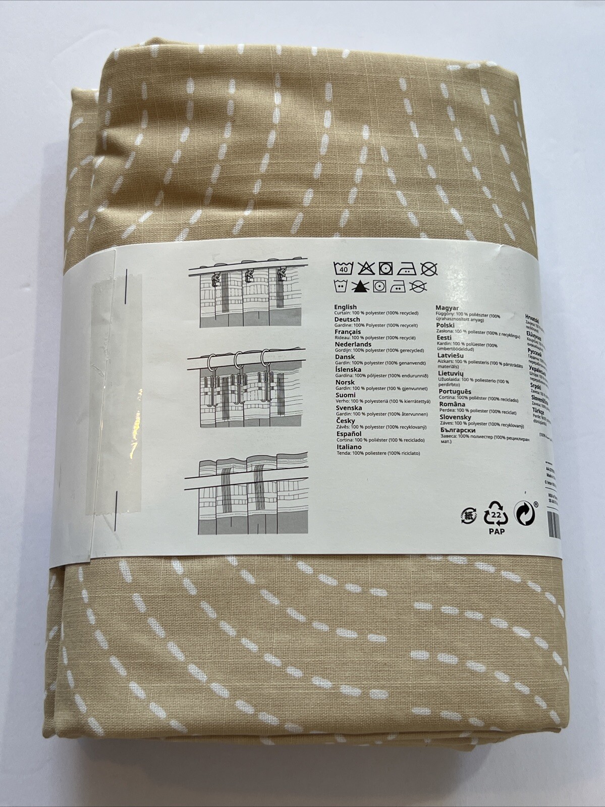 IKEA AKERMOLKE Curtains 1 Pair/2 Panels 57″x98″ Beige Print ÅKERMOLKE 405.665.67