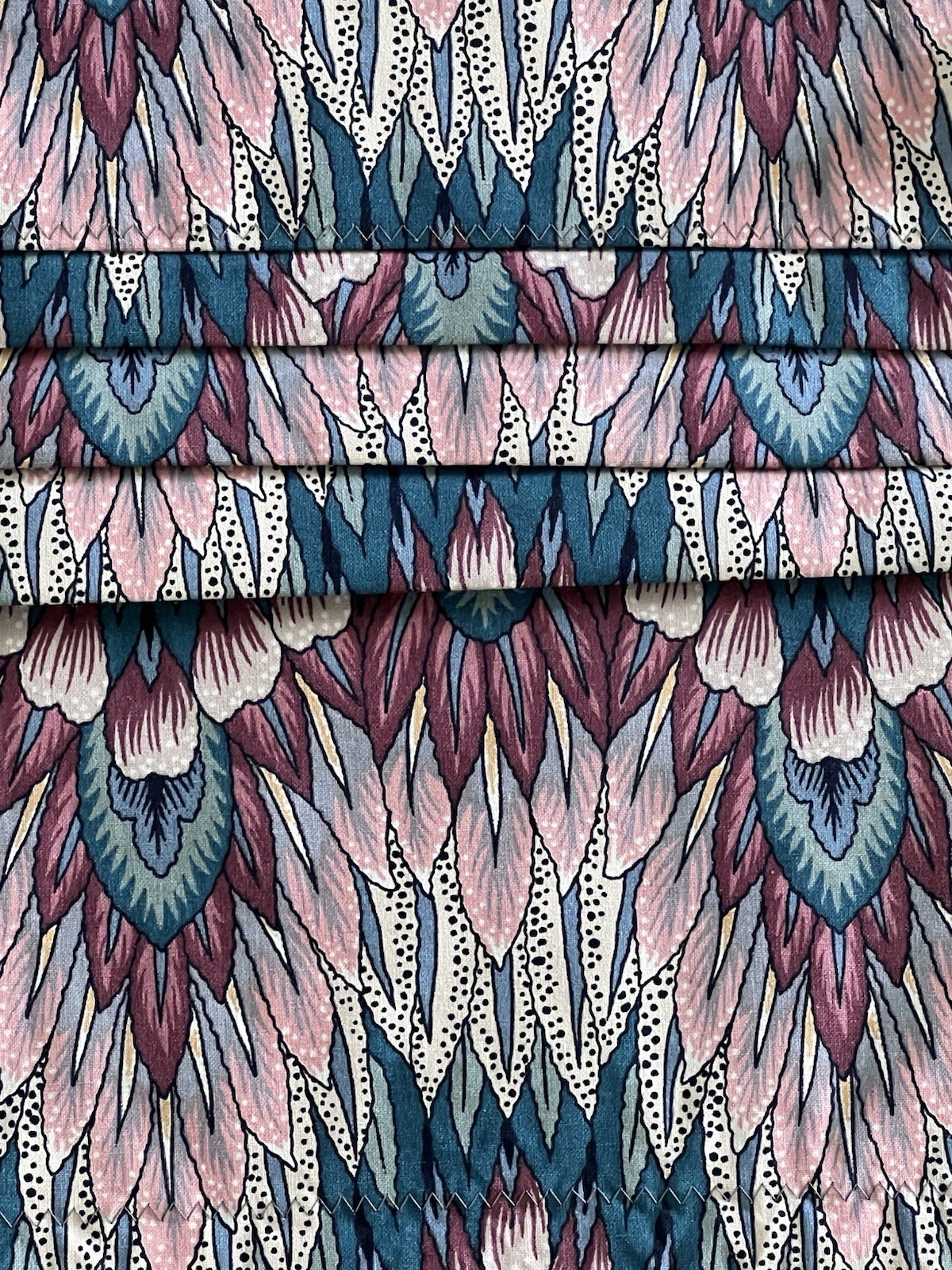 Custom Drapes Valance Kaufmann NEW WORLDS Art Deco Coral Aqua Feather Flame 6pc
