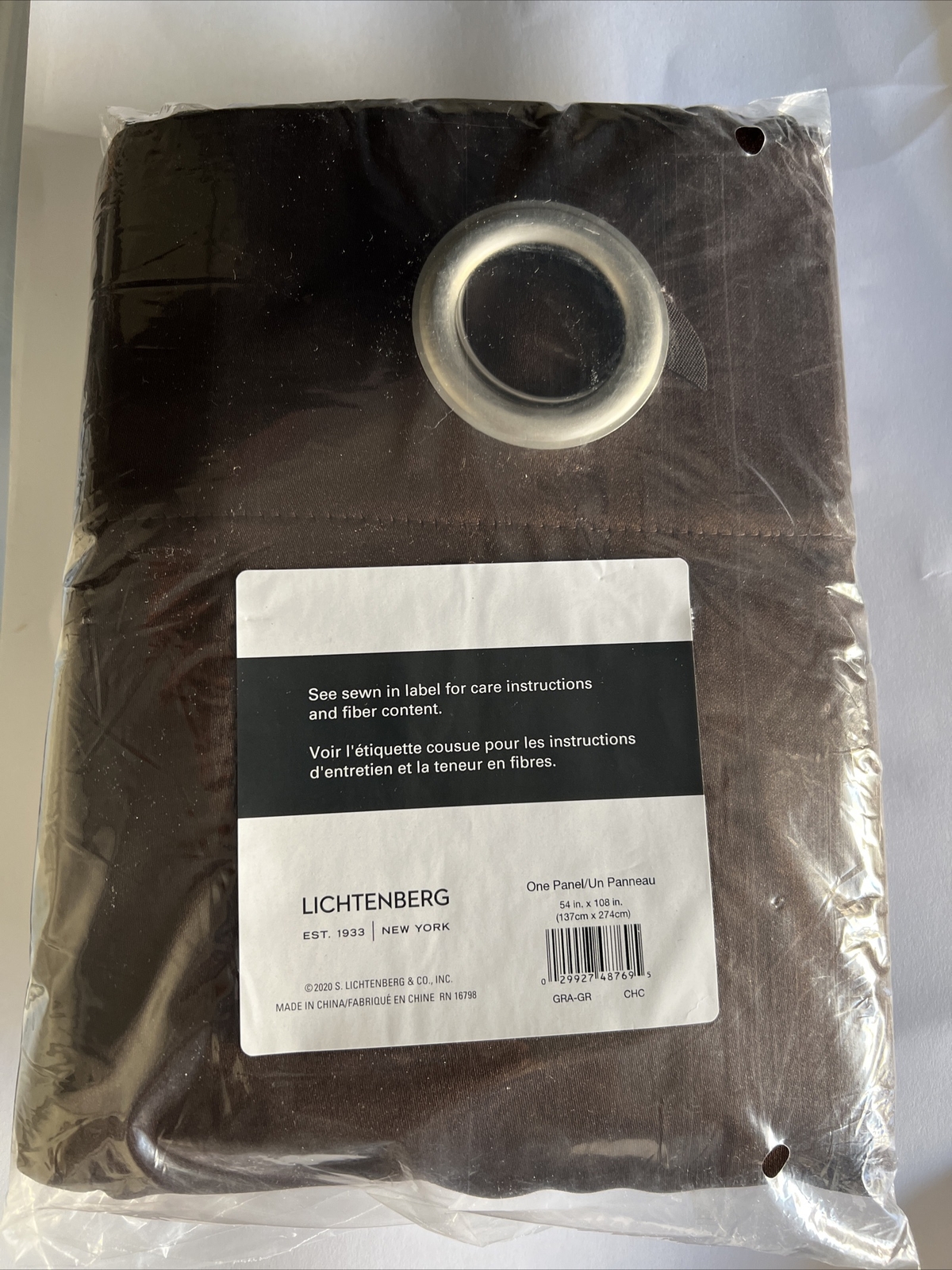 Lichtenberg Energy Efficient Rod Pocket One Panel 54” X 108” Brown Curtain B2
