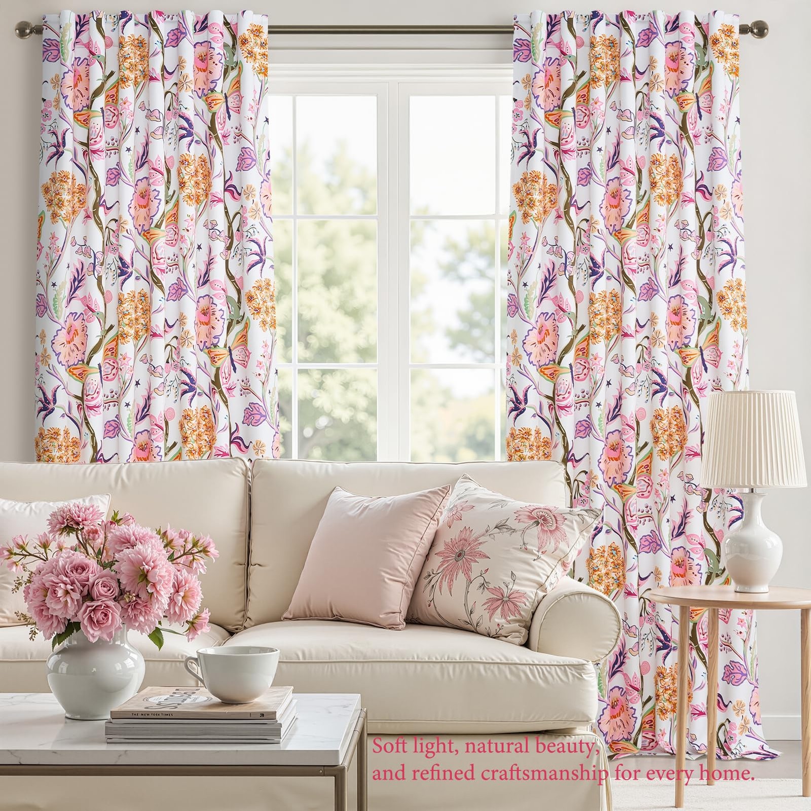 Nursery Curtains Pink Butterfly Floral Drapes for Girls Room, 84 Inch Length,…