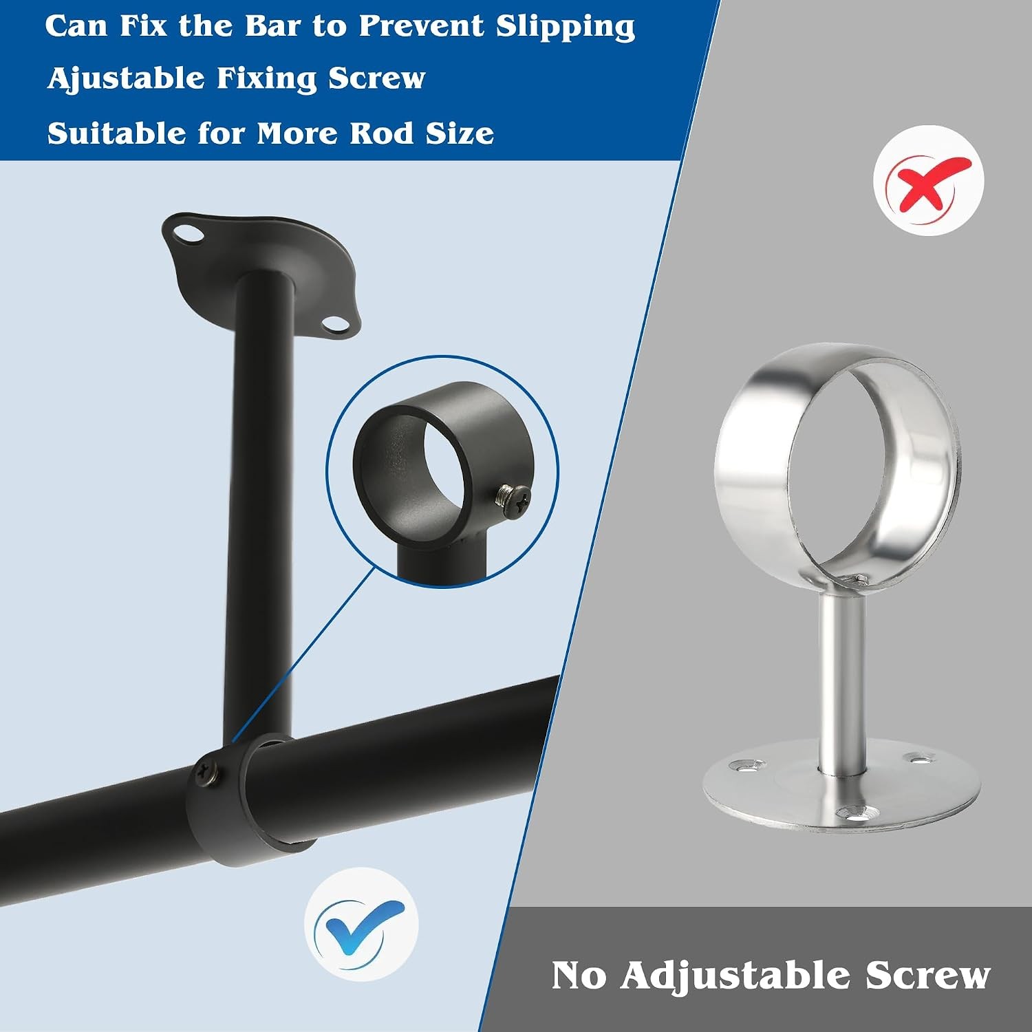 4 Pack Ceiling Curtain Rod Brackets Adjustable Stainless Steel Holders Black