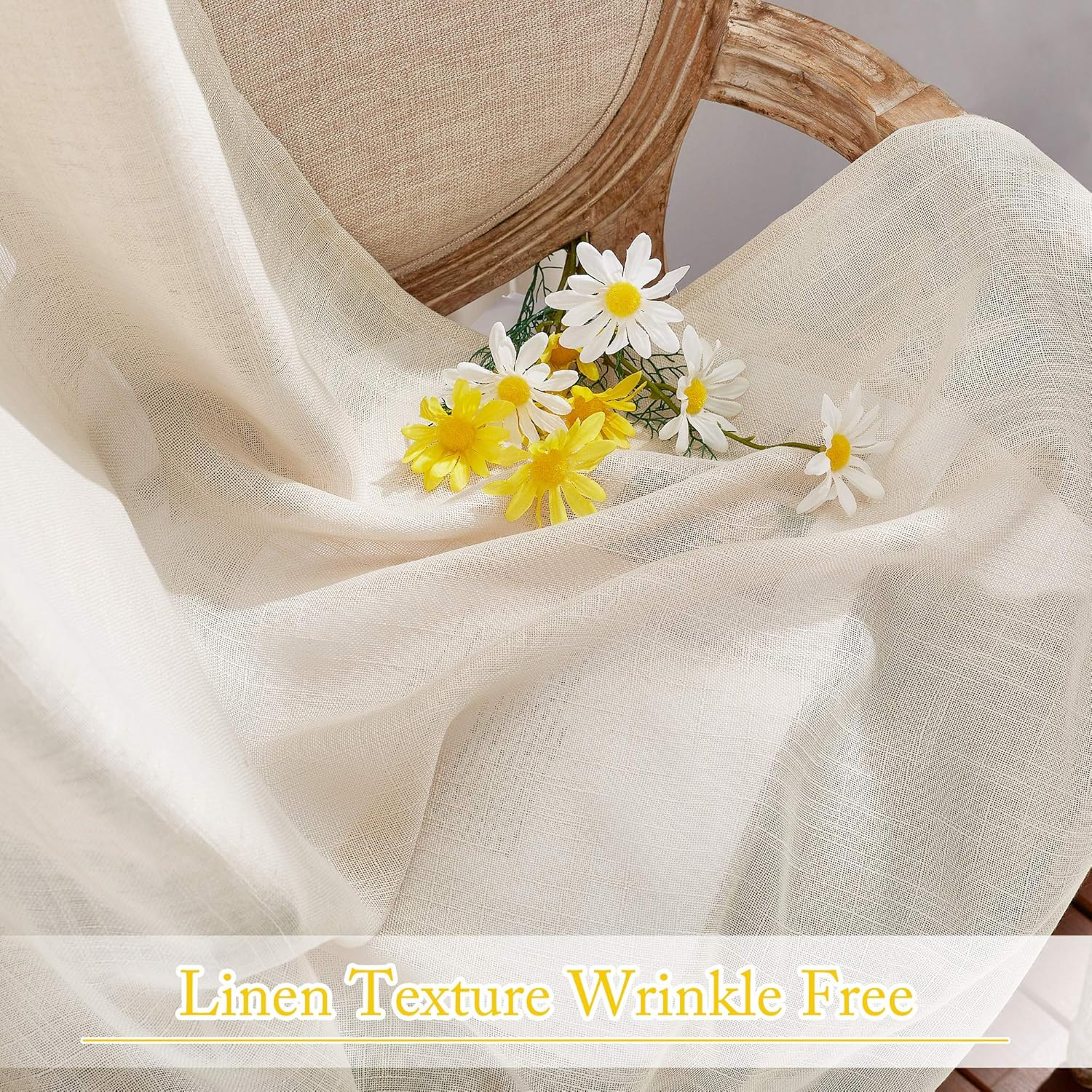 Linen Textured Sheer Curtains – Extra Wide 100″W x 84″L (Pack of 1) Beige