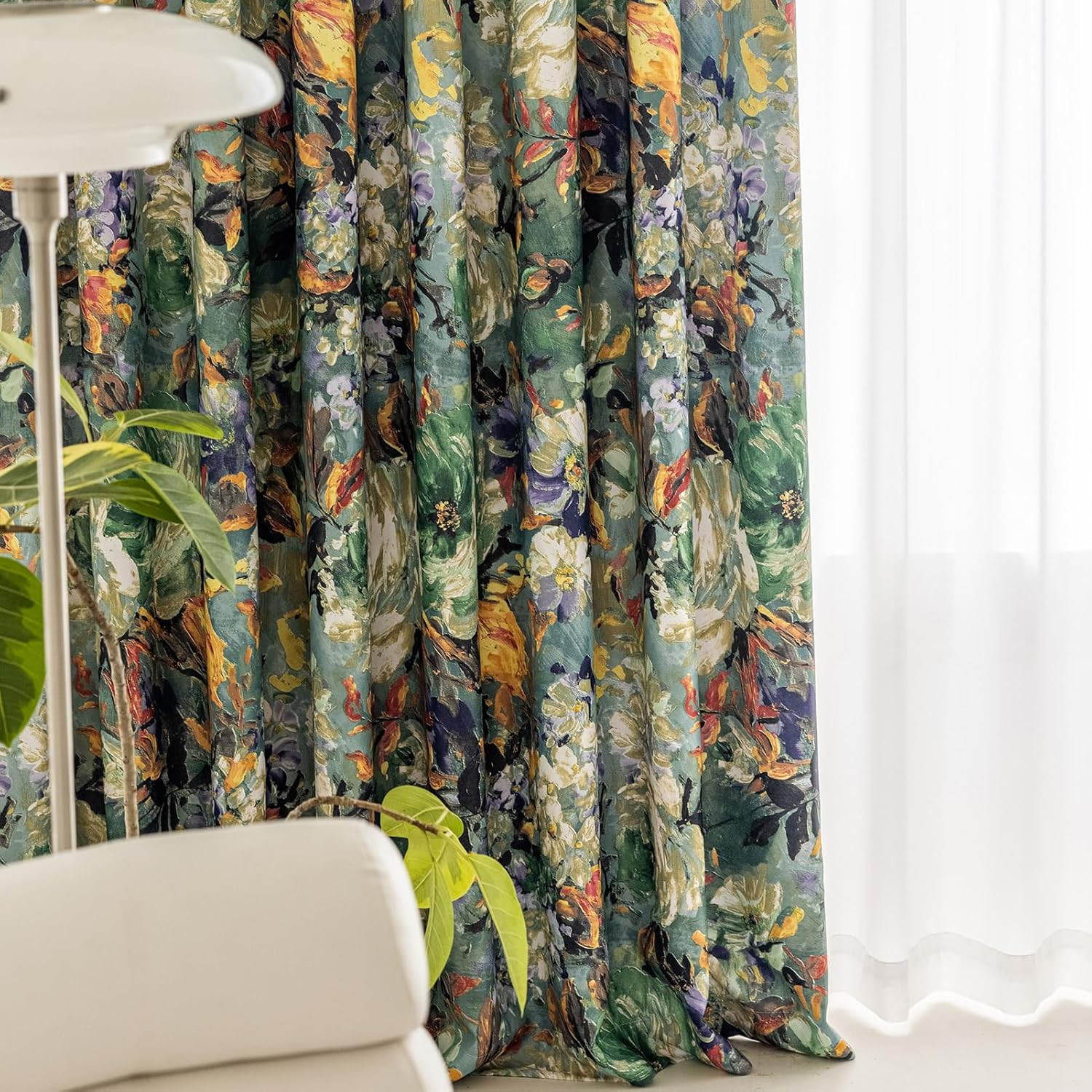 Floral Curtains for Bedroom Pattern Dark Green Vintage Painting Flower Blackout