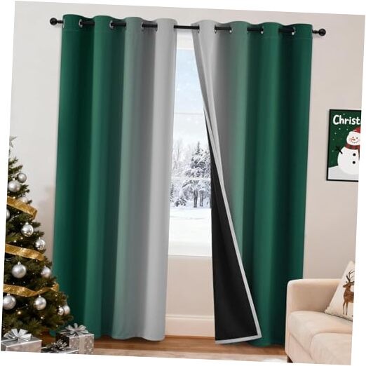 100% Blackout Curtains & Drapes 52″W x 84″L (Pack of 2) Green to Greyish White
