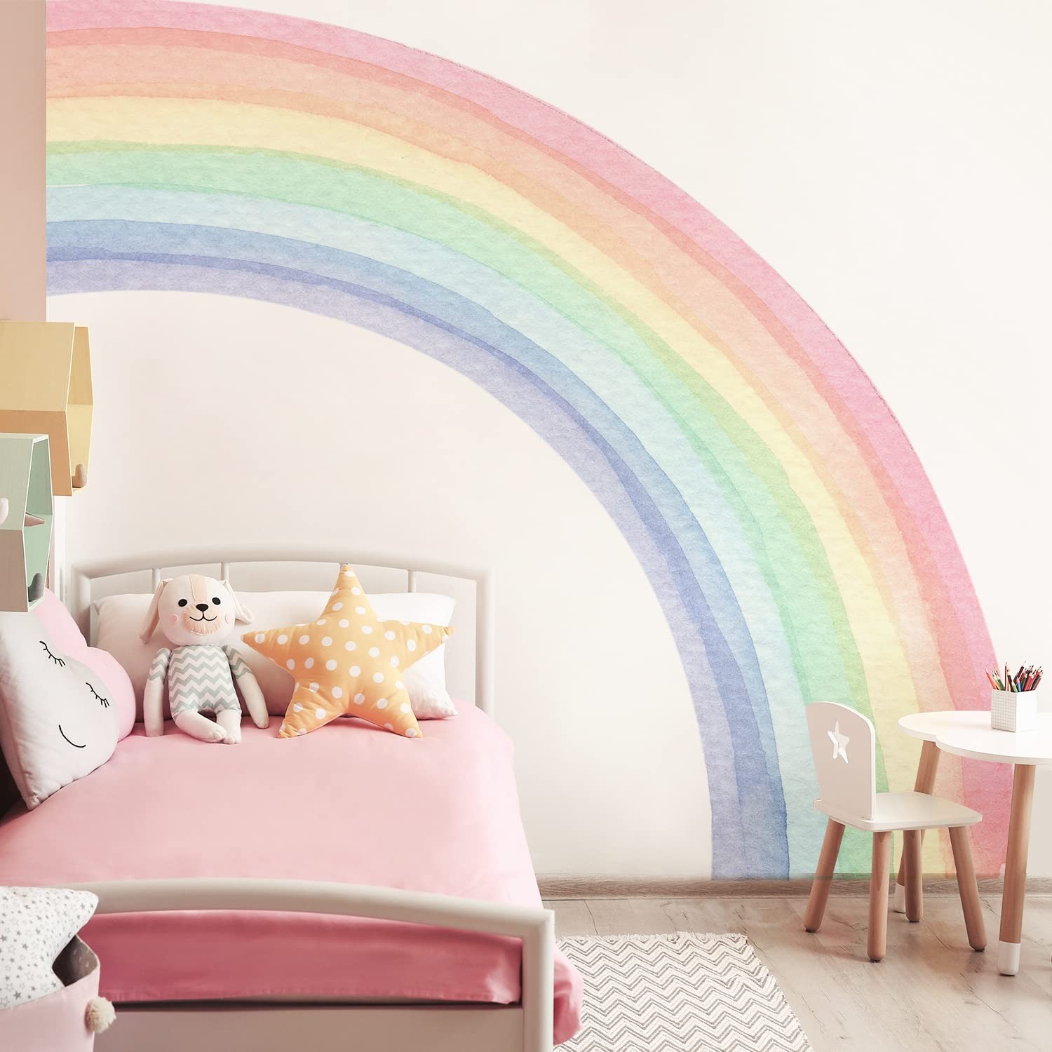 funlife Fabric Peel and Stick Large Rainbow Wall Pastel Right Half