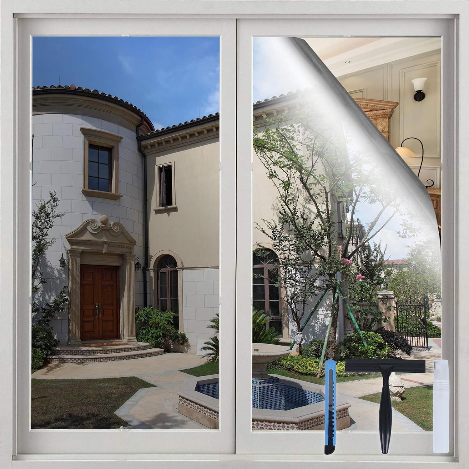 One Way Window Privacy Film 17.5×78 Inches UV Block Static Cling Silver