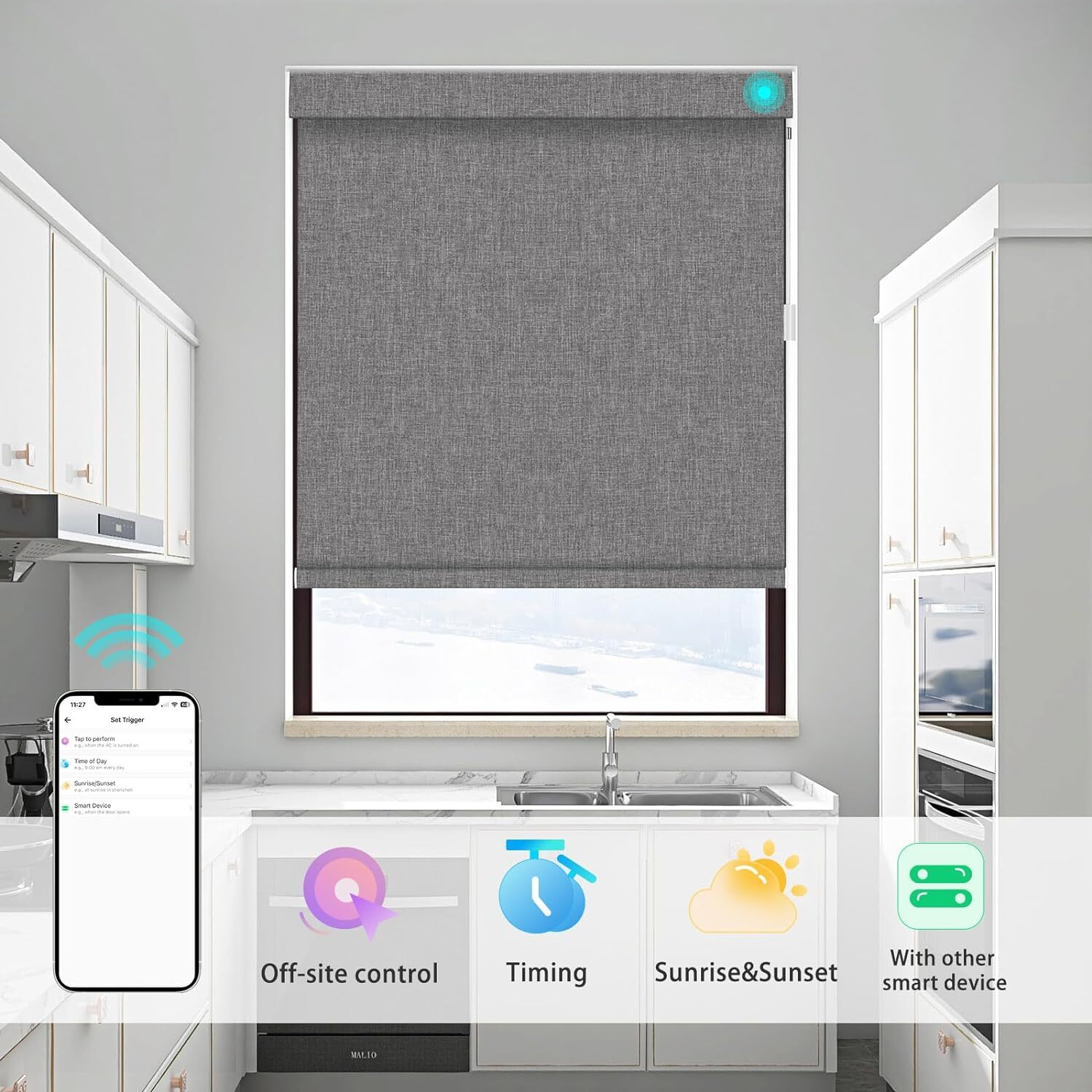Changshade Smart Blackout Roller Blind Work with Alexa Phone Contro Window Blind