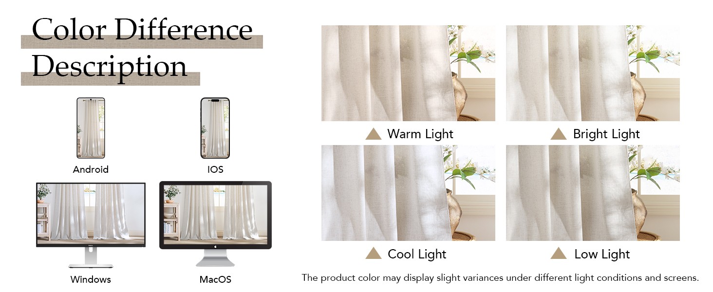 Linen Curtains 108 inch Long 2 Panels Set for Living Room/Bedroom, 55″ Wide