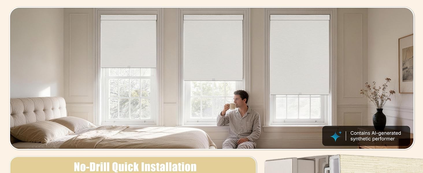 Blackout Roller Shades with Valance for Bedroom,White,46″ W X 72″ H | No-Drill