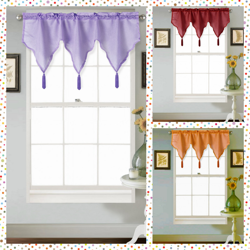 1PC ASCOT SWAG STYLE WINDOW VALANCE SHEER ROD POCKET WITH STONES TASSELS BONITA