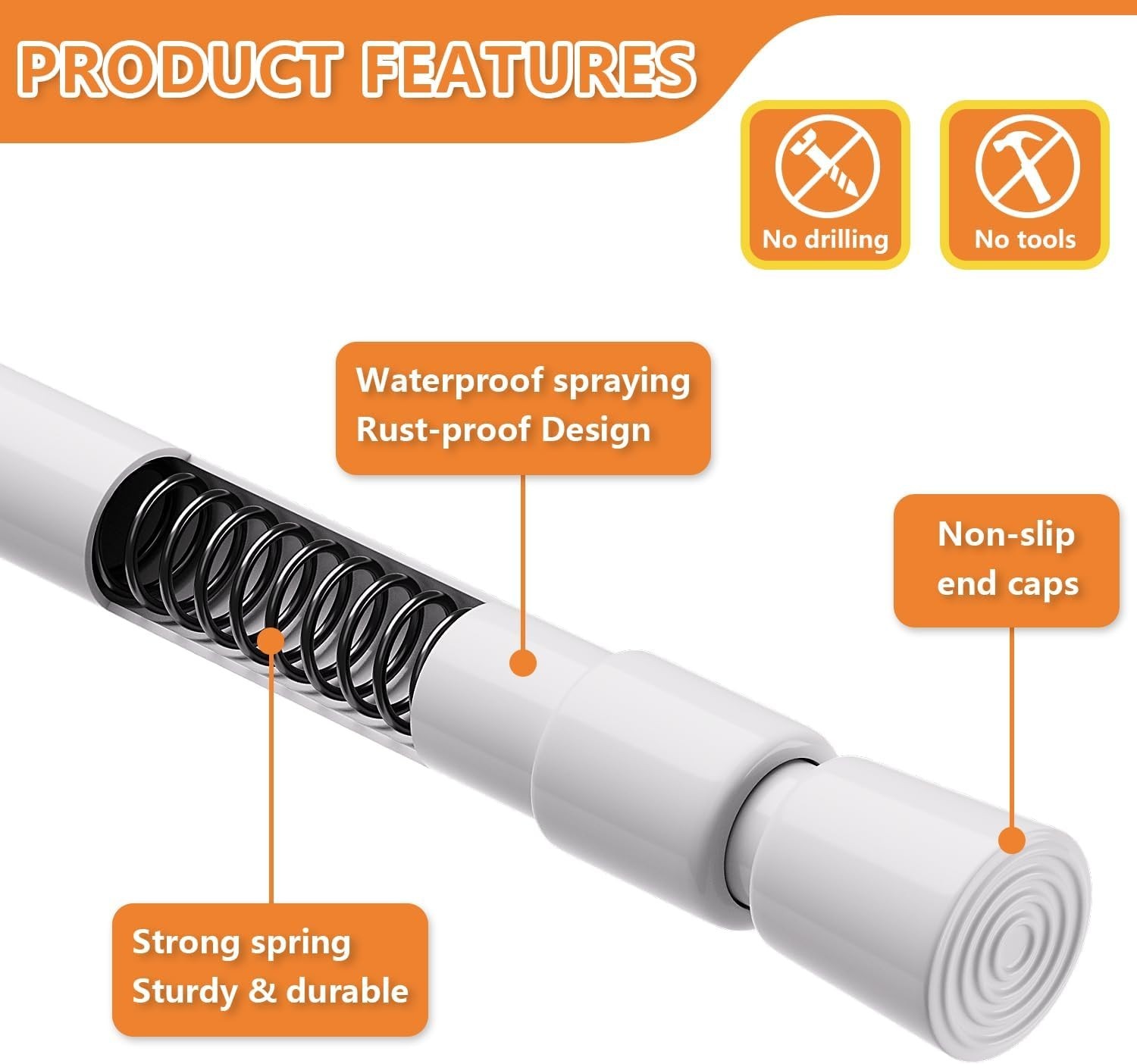 2 Pcs Spring Tension Curtain Rod Adjustable 28 to 40 Inches, 5/8″ Diameter, W…
