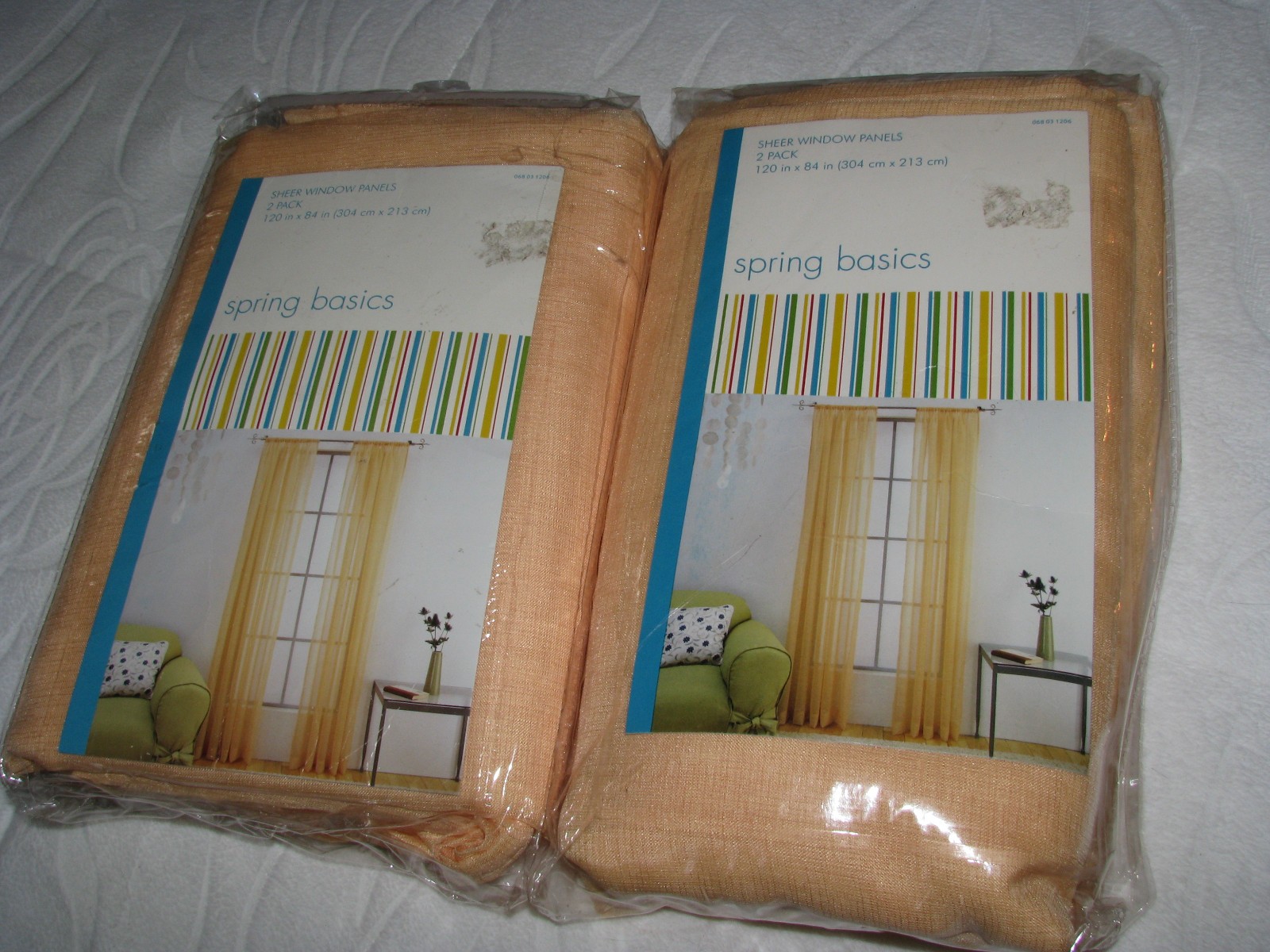 NEW Spring Basics Two Pkgs. 4 Panels Peach Sheer Window Panels 120″ x 84″ Each