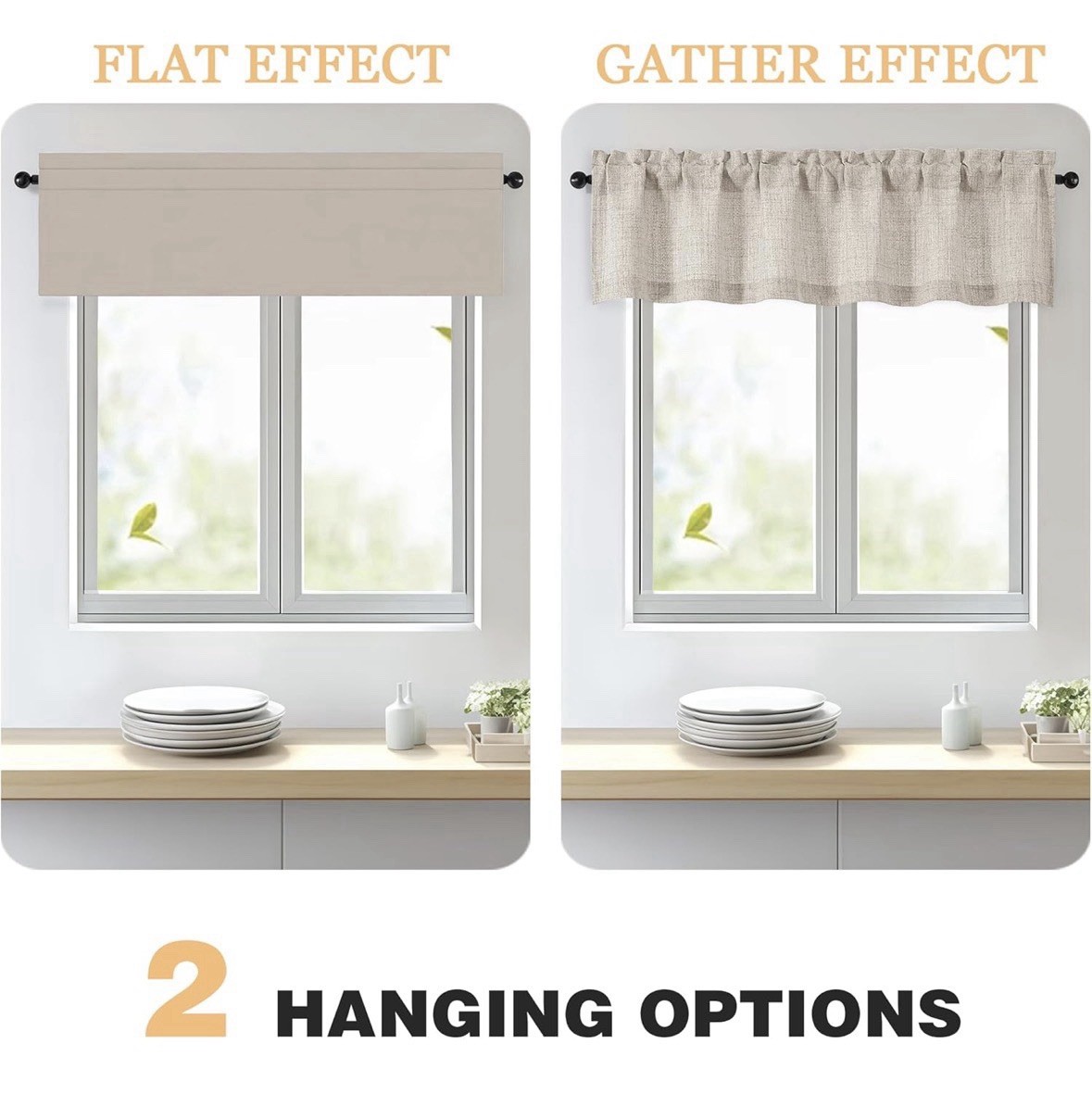Linen Valance for Window 1 Pc, 18” Length, 60” Width, Light Filtering Textured