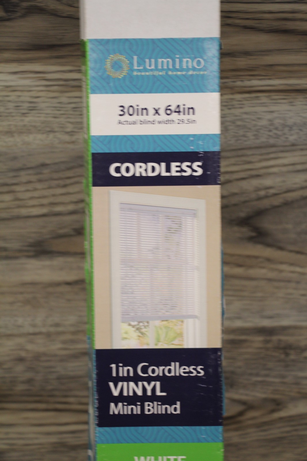 Lumino Cordless Light Filtering Vinyl Mini Blind 30″ x 64″ White #7901913