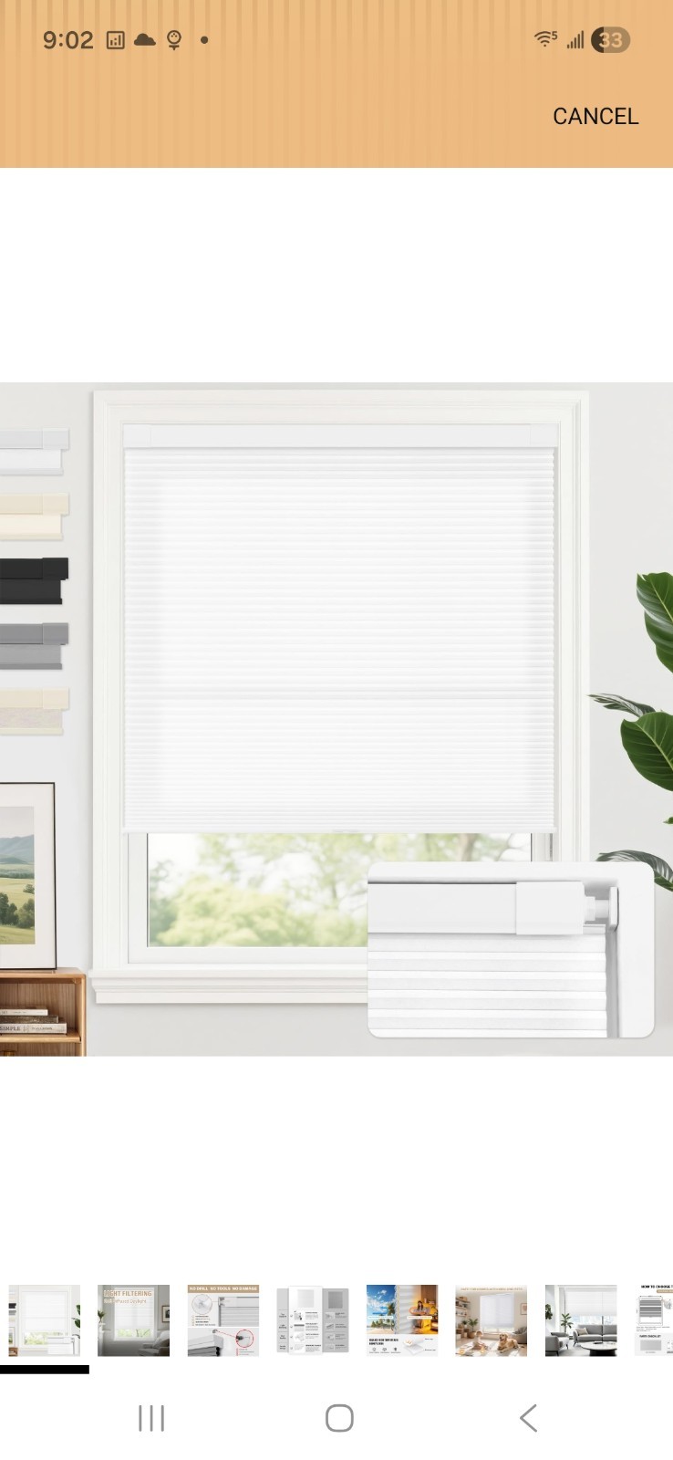 AOSKY No Tools No Drill Cordless Cellular Shade Blind for Indoor Window 67×64 In