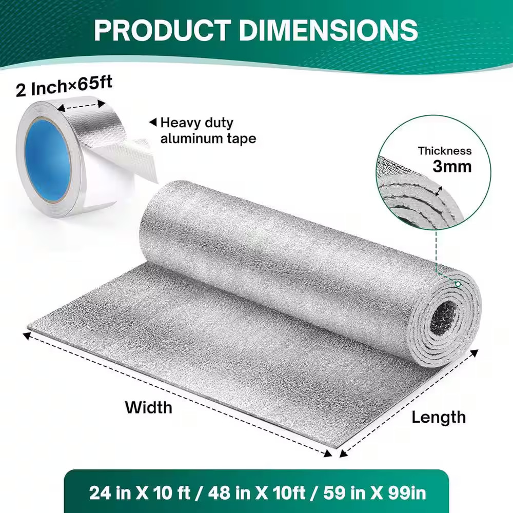 24 Ft. X 10 In. Radiant Barrier Reflective Insulation Roll, Double-Sided Aluminu