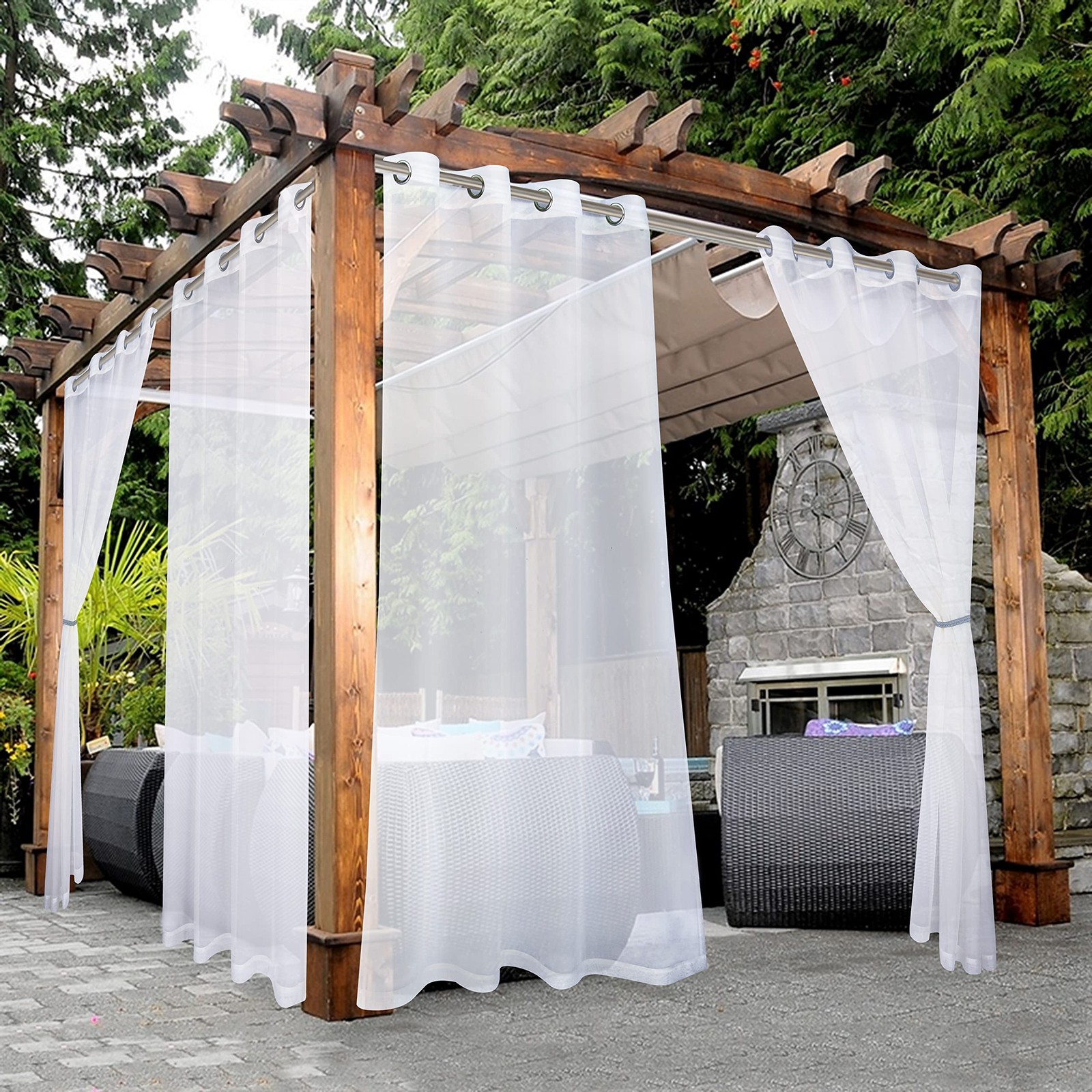 White Outdoor Sheer Curtains for Patio Waterproof – 2 Panels Grommet Indoor V…