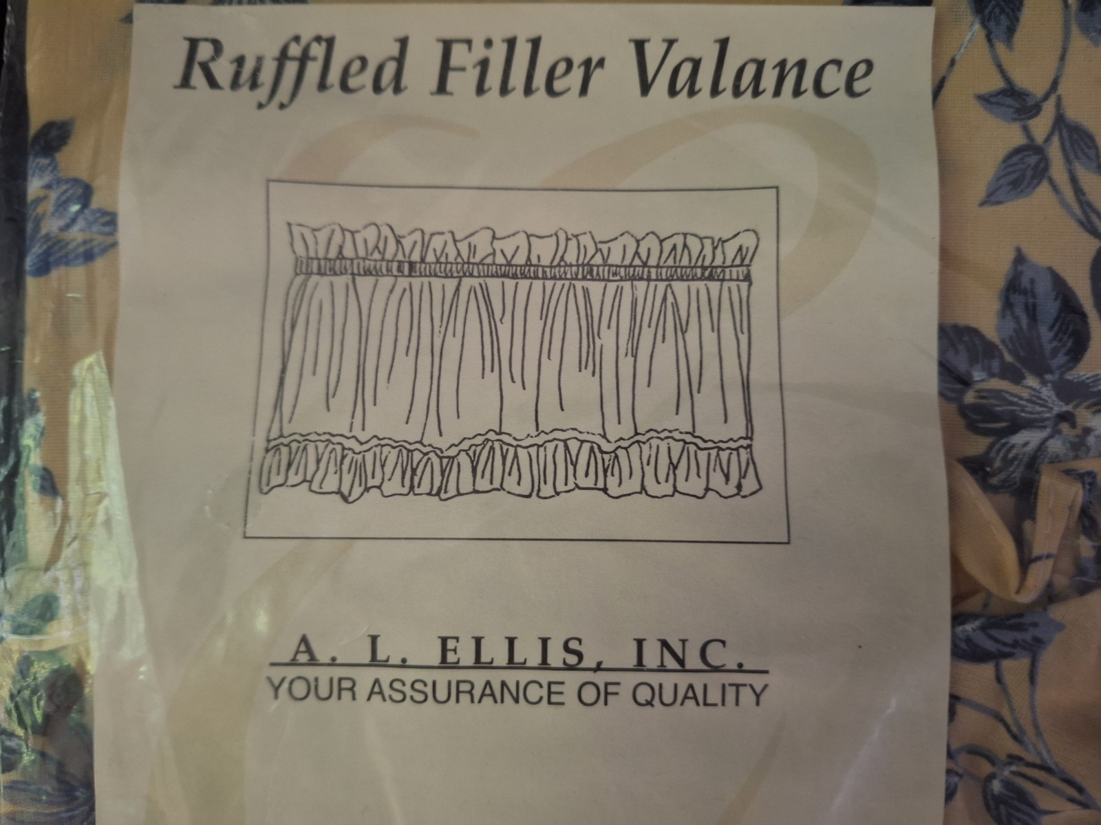 Blue Rose Toile Style Ruffled Valance by A.L. Ellis Inc 60”