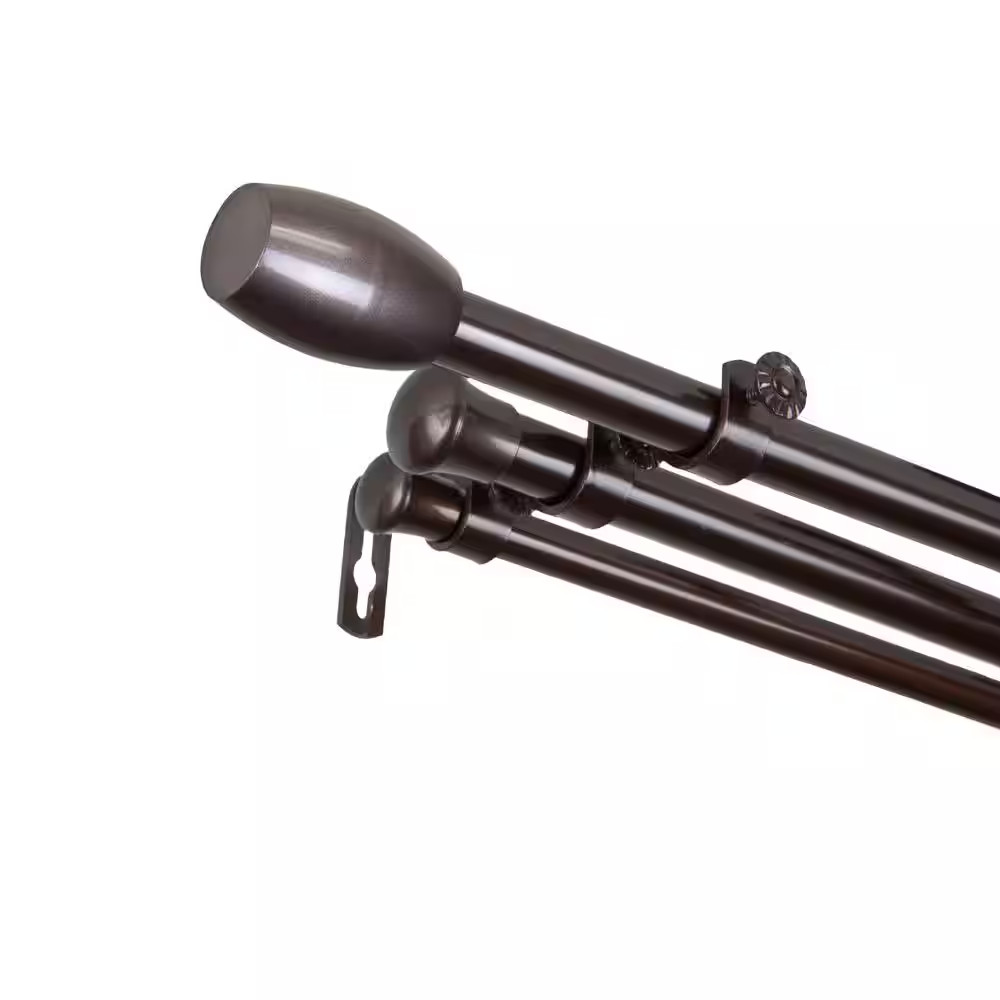 13/16″ Dia Adjustable 48″ to 84″ Triple Curtain Rod in Cocoa with Evie Finials