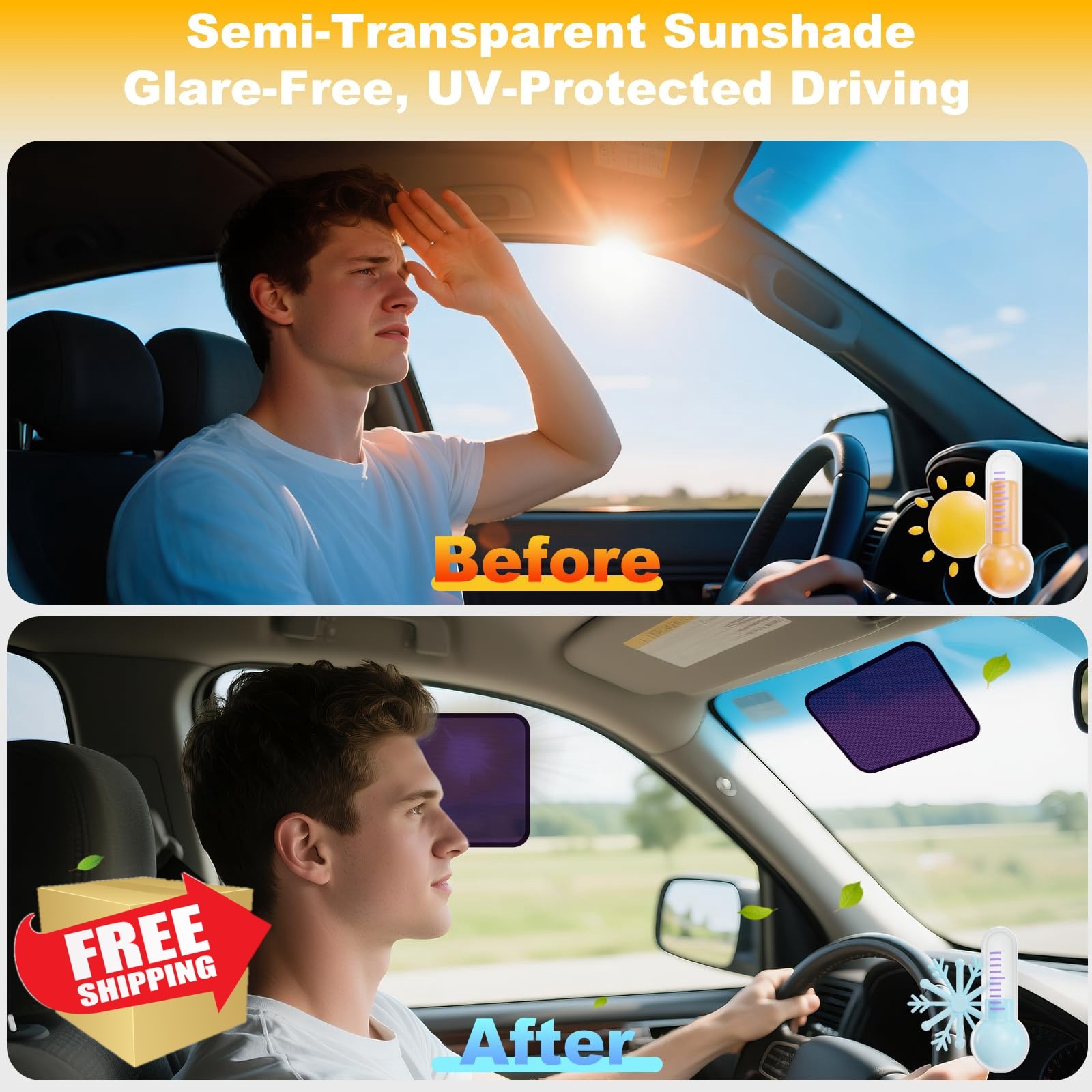 XCBYT 2 Pack Semi-Transparent Car Window Shades 9.84″ x 7.09″